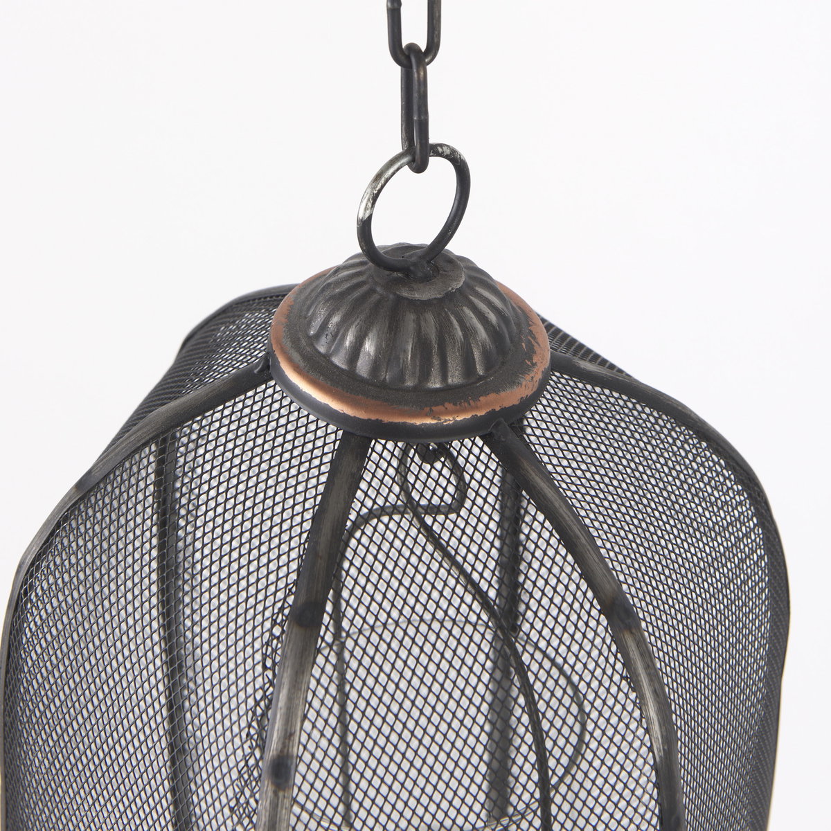 Jutland Set of Three Black Metal Bird Cage Candle Holder Lanterns, Lighting by Mercana, 8" length x 8" width x 43" height View 5