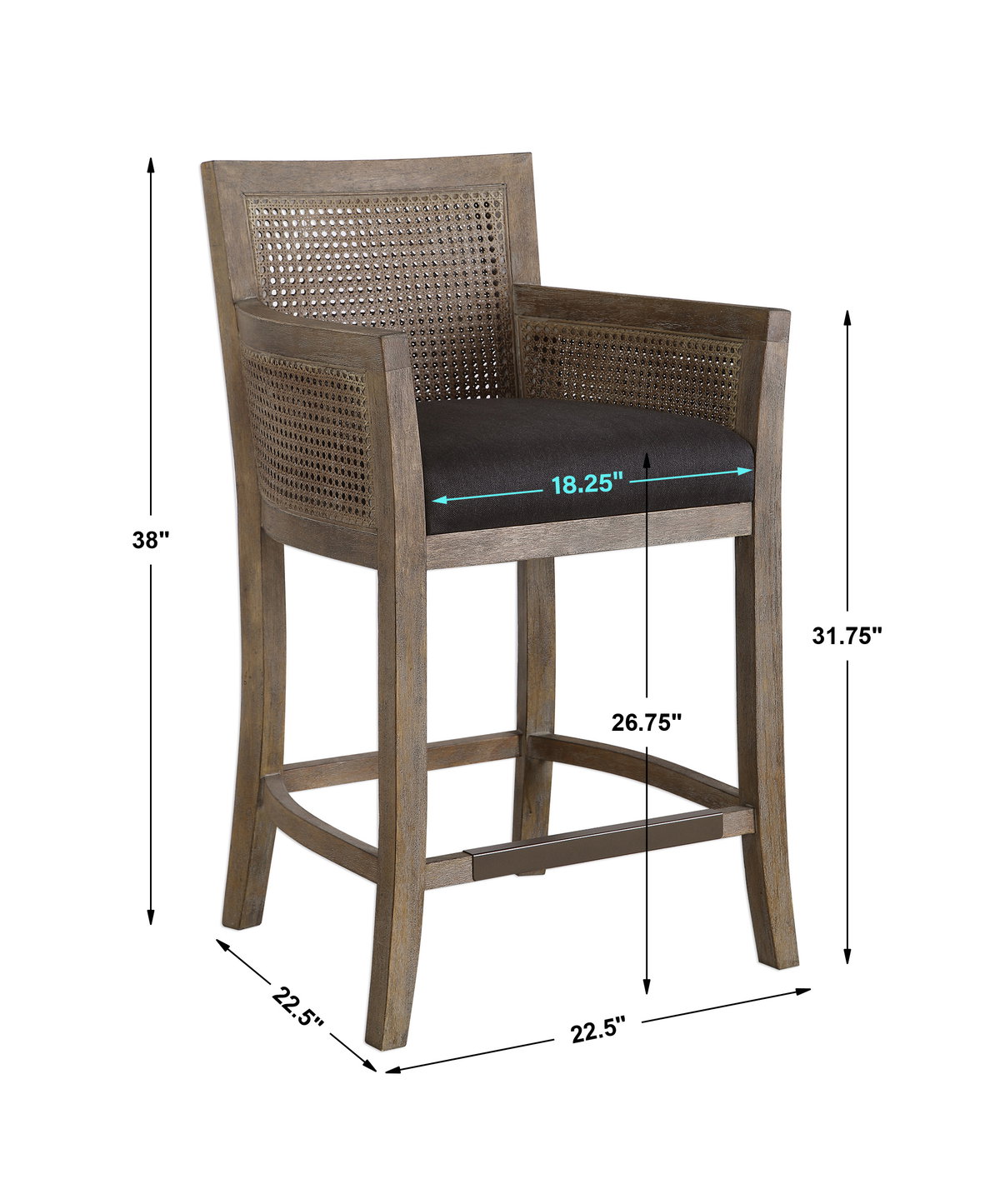 Encore Counter Stool, Counter & Bar Stool by Uttermost, 22.5" width x 38" height x 22.5" depth View 3