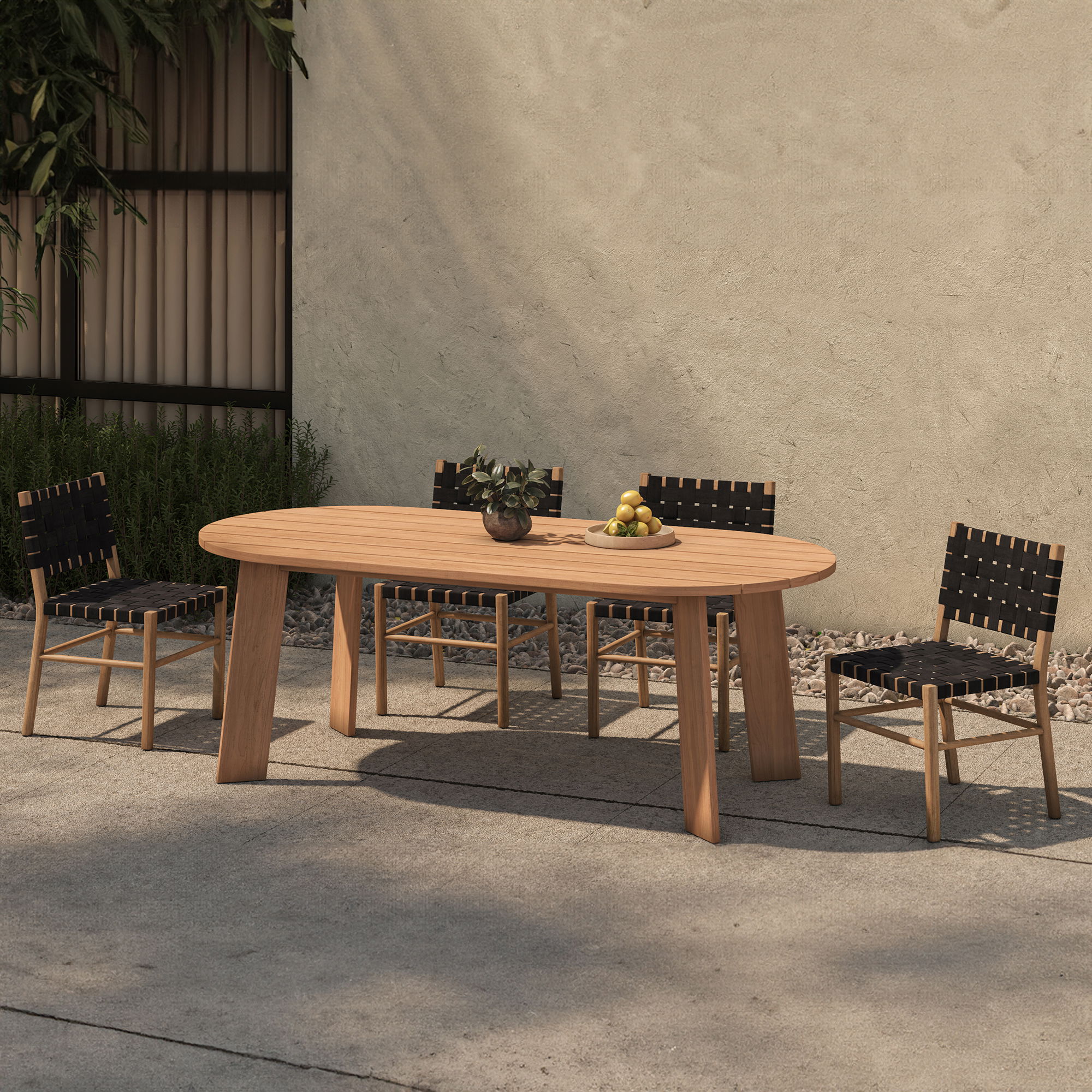 Delta Oval Outdoor Dining Table Natural, Outdoor Table by Moe's Home, 7' width x 2'6" height x 3'3.5" depth View 10