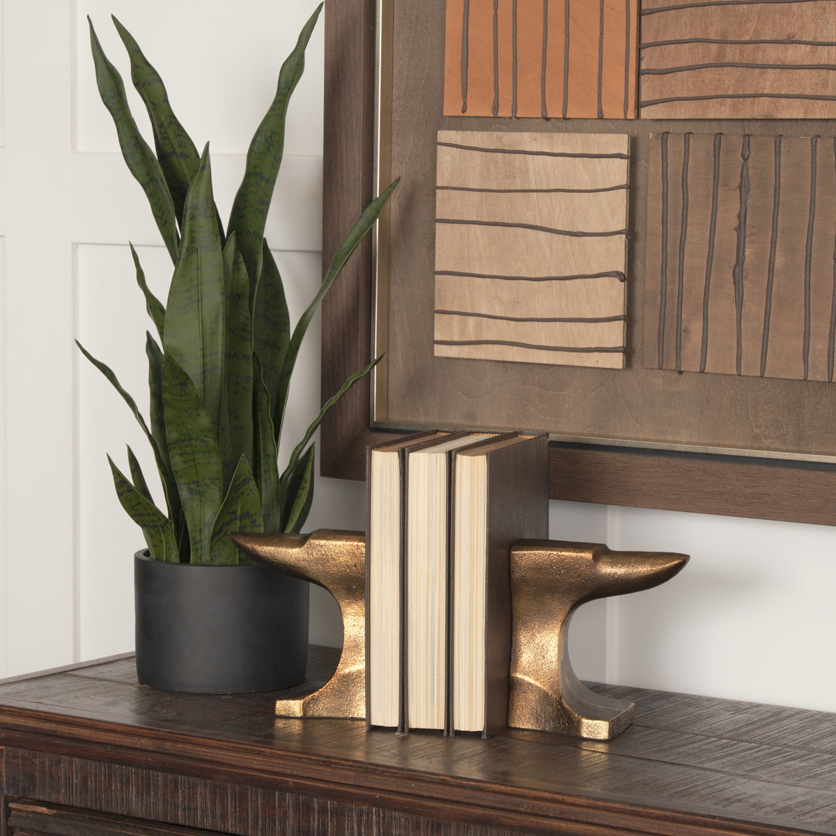 Anvilia (Set of 2) 12L x 3W Gold Anvil Shaped Bookends, by Mercana, 11.81" length x 3.54" width x 6.3" height View 2