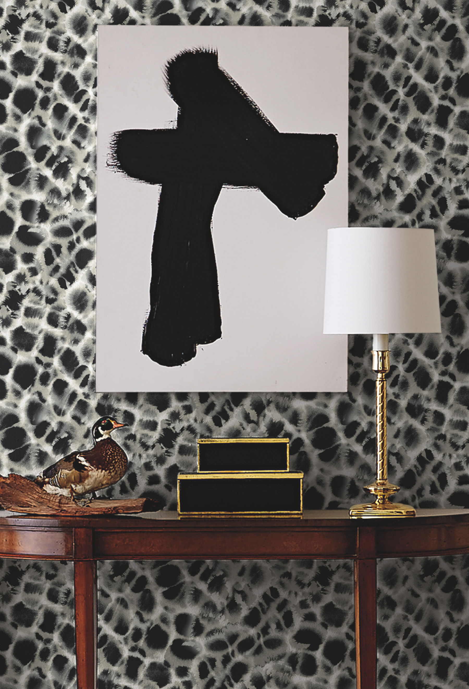 Leopard Rosettes Black & Off White Wallpaper large image 