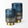 Caspian I Tall Blue Glass Antiqued Brass Bottom Vase thumbnail 2