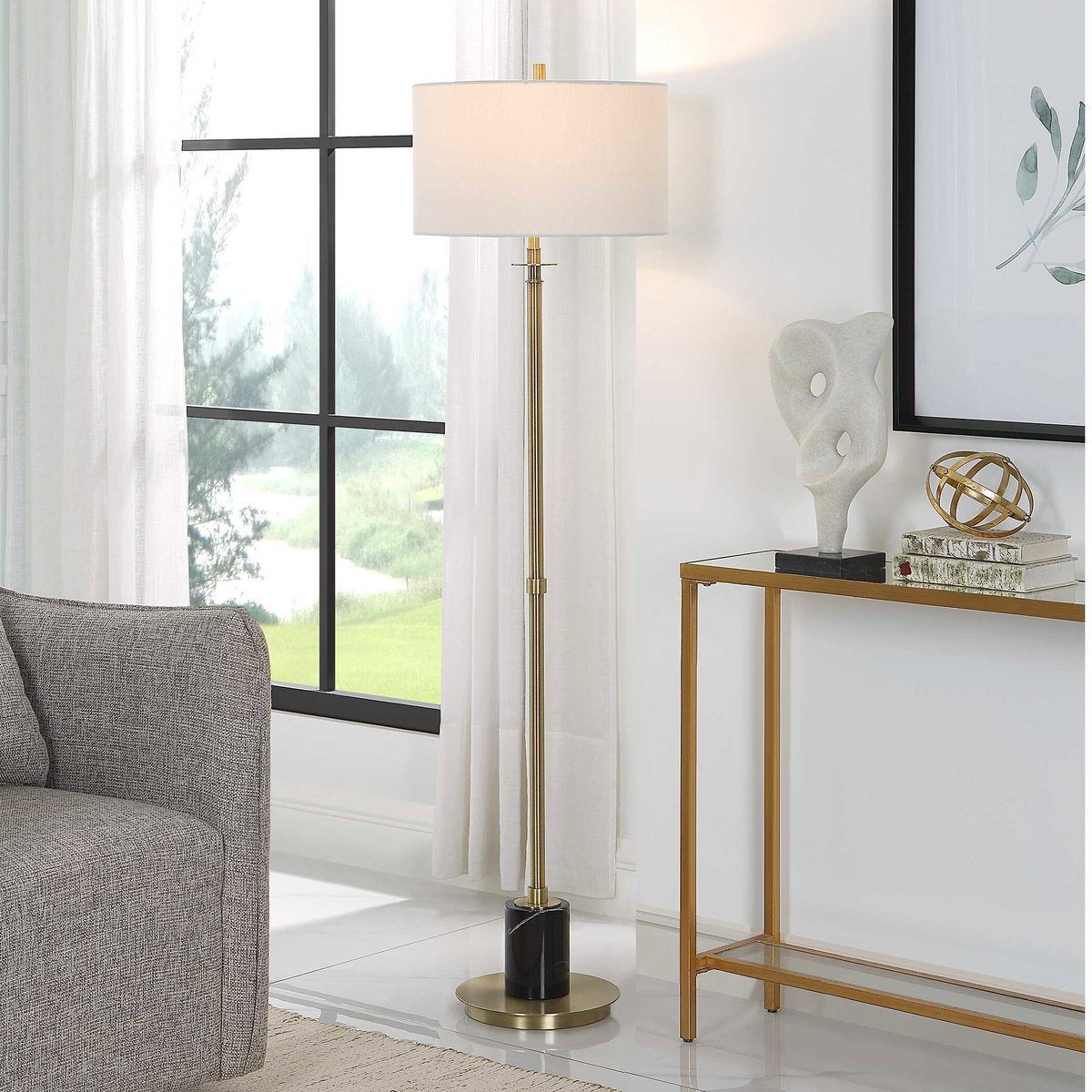 Guard Brass Floor Lamp, by Uttermost, 1'5" width x 5'5" height x 1'5" depth View 2