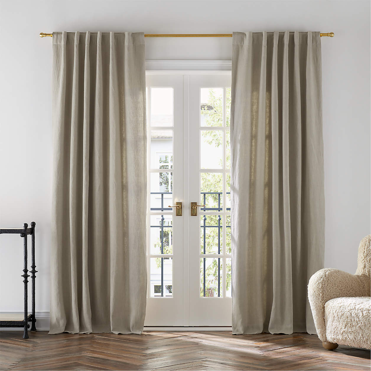 Online Designer Combined Living/Dining Warm Beige EUROPEAN FLAX ™-Certified Linen Window Curtain Panel 52"x96"