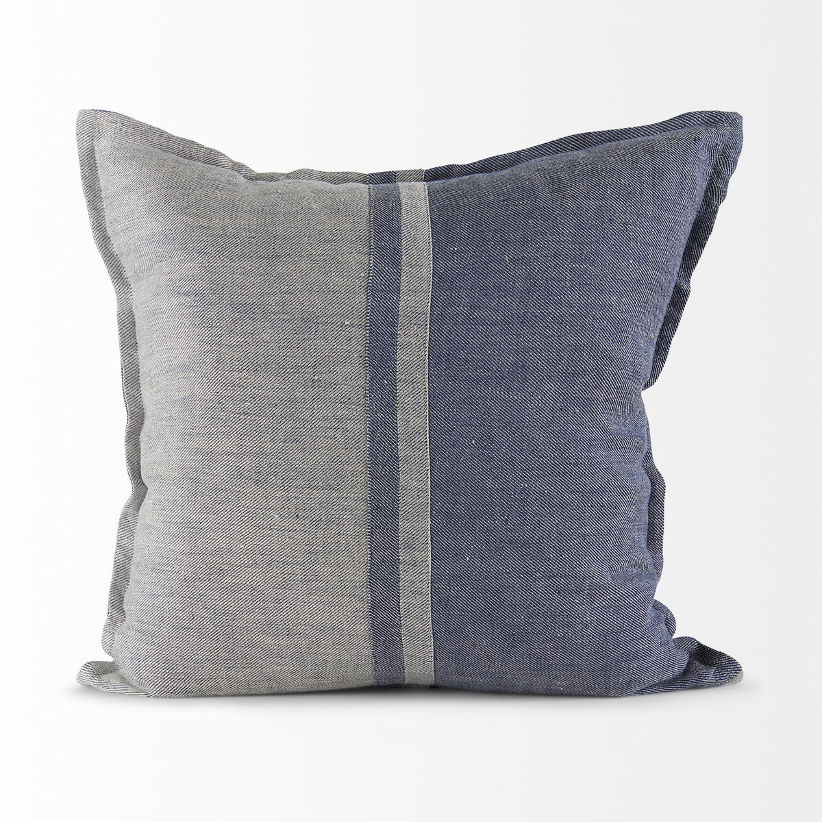 Aubrielle 20x20 Gray and Blue Fabric Color Blocked Pillow Cover, Decorative Pillow by Mercana, 20" length x 20" width x 0.2" height View 5