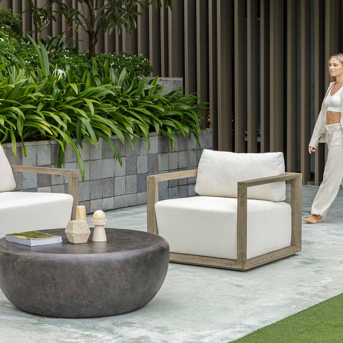 Remsen Outdoor Gray Lounge Chair, Outdoor Accent Chair by Uttermost, 2'9.5" width x 2'8" height x 2'11" depth View 4