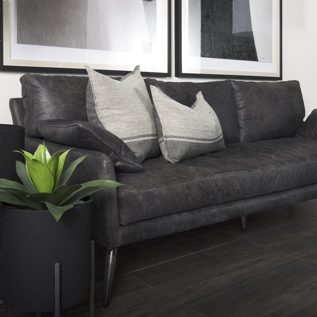Cochrane 82L x 33W x 32.3 Black Leather Three Seater Sofa, Sofas & Sectional by Mercana, 82" length x 33" width x 32" height View 5
