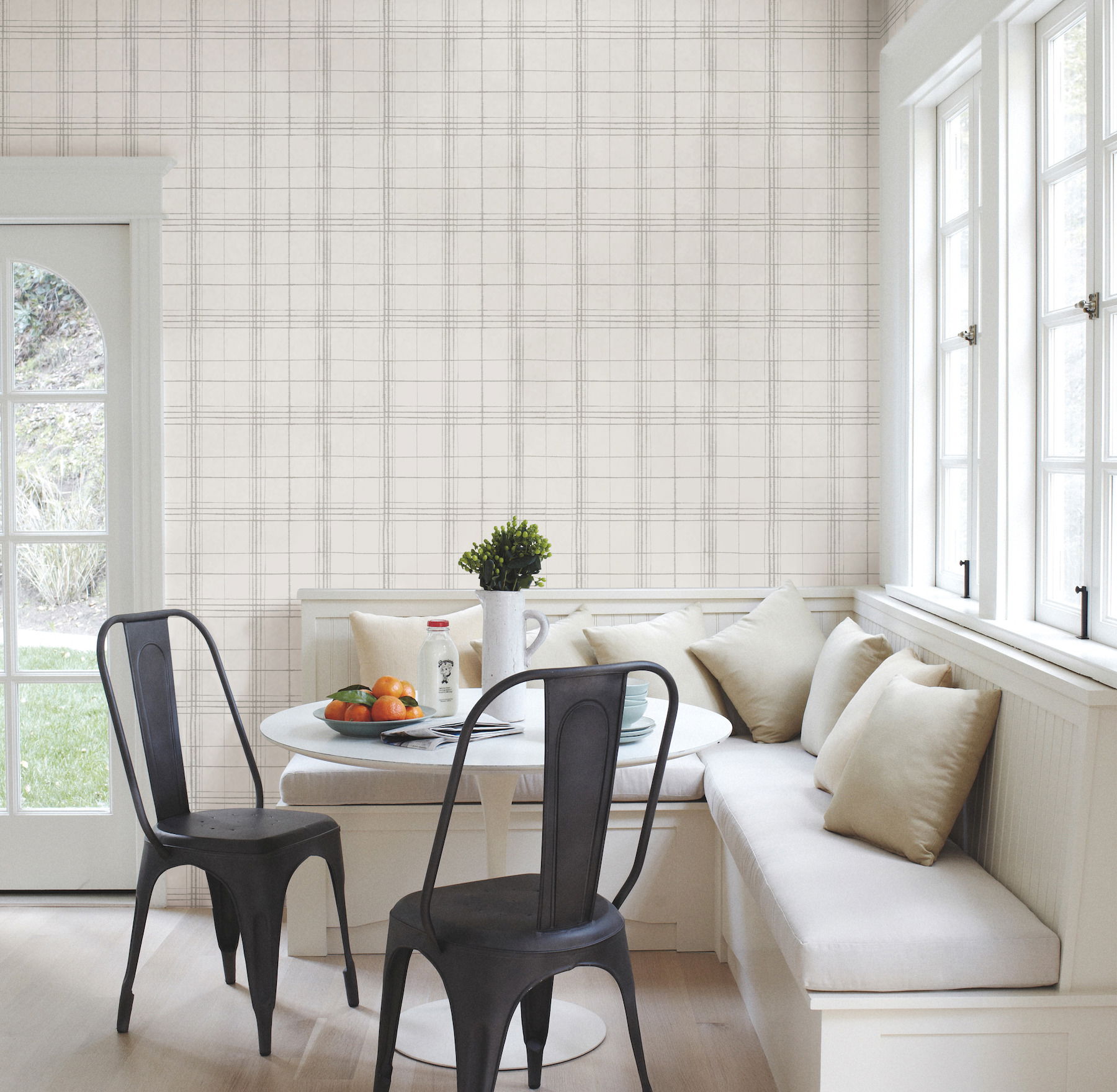 Farmhouse Plaid Linen & White Wallpaper large image 