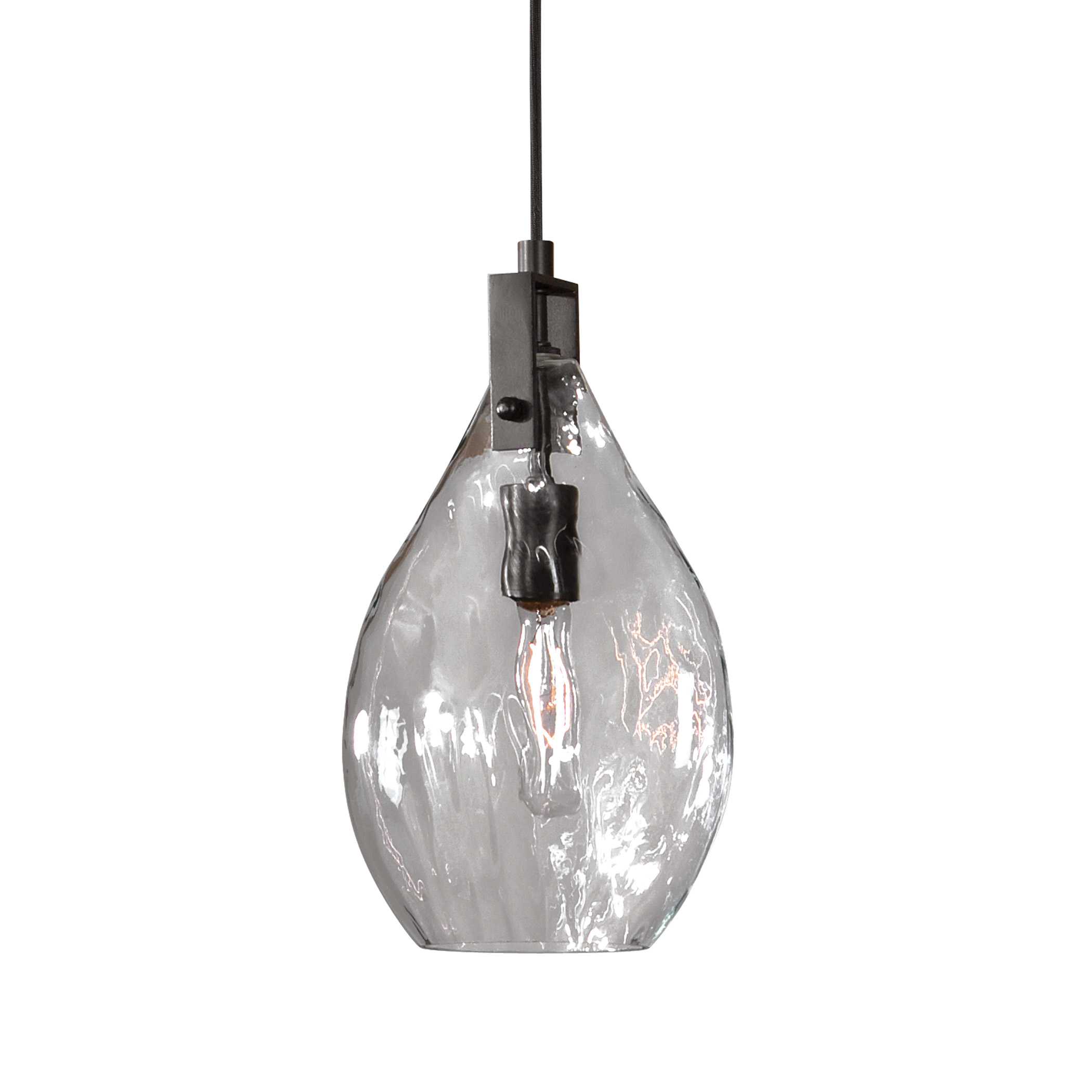 Campester 1 Light Watered Glass Mini Pendant, Ceiling Light by Uttermost, 8.5" width x 14.25" height x 4.12" depth View 1