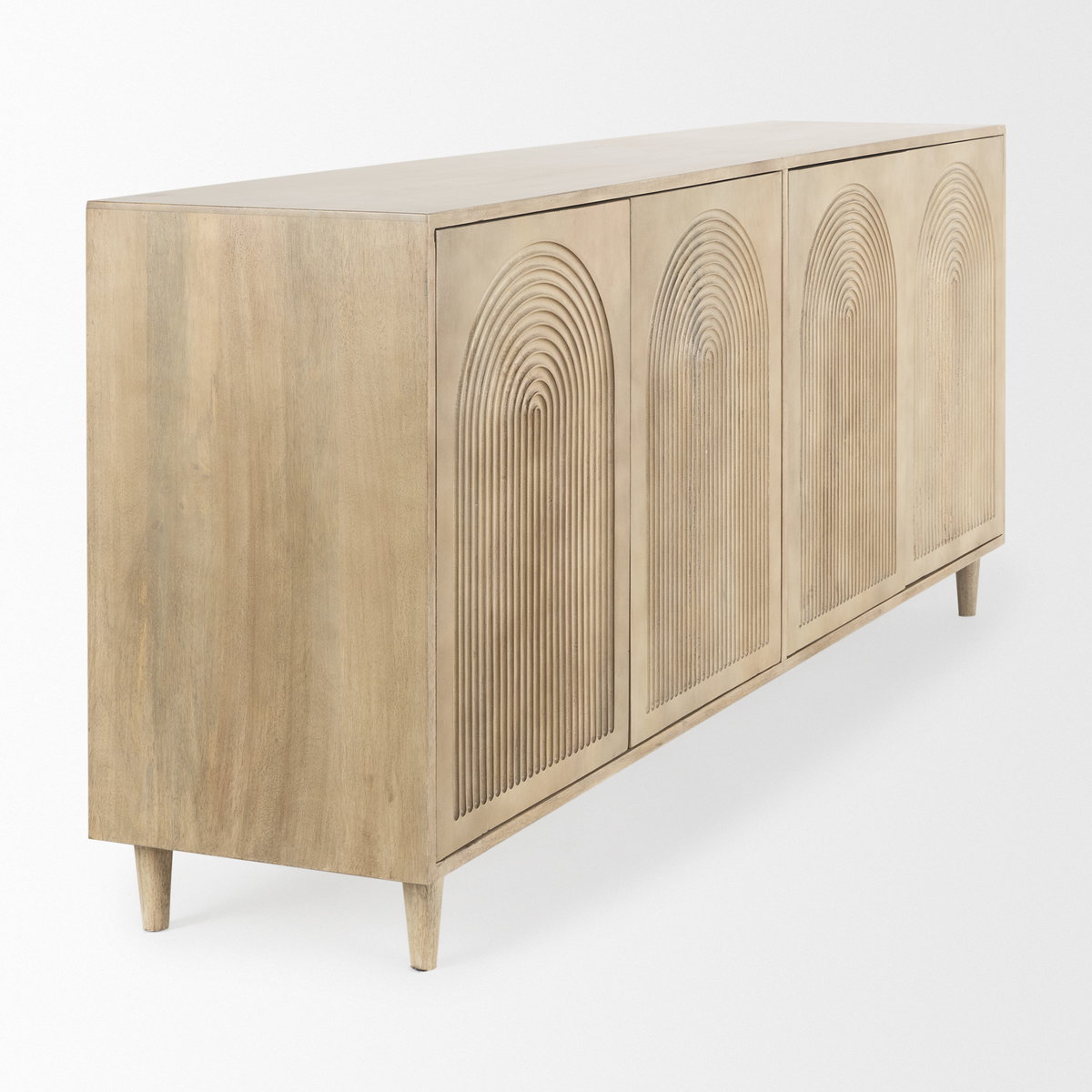 Tucker Light Brown Wood with Carved Arch Pattern 4 Door Sideboard, Sideboards & Buffet by Mercana, 71.75" length x 15" width x 30.25" height View 7