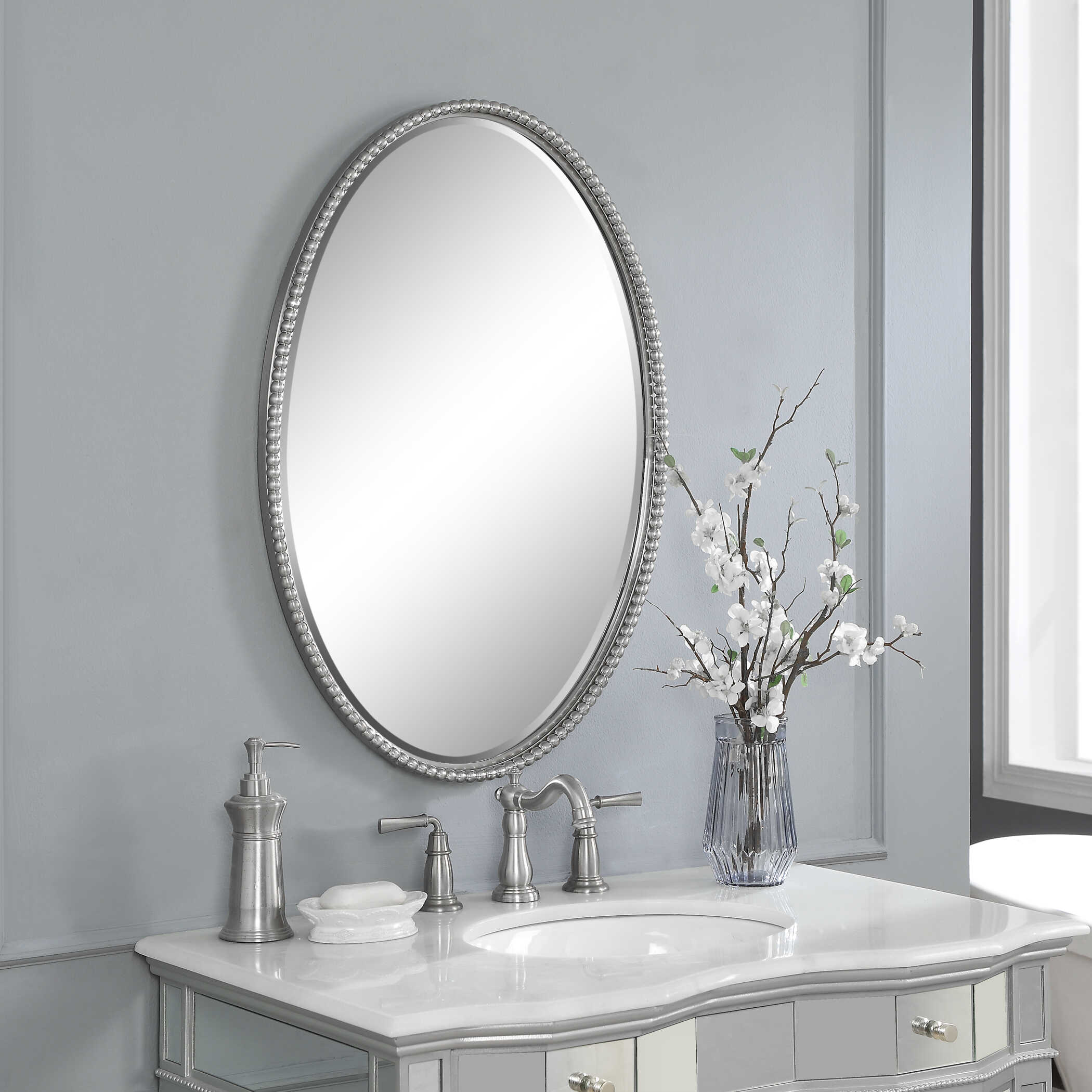 Sherise Brushed Nickel Oval Mirror large image 