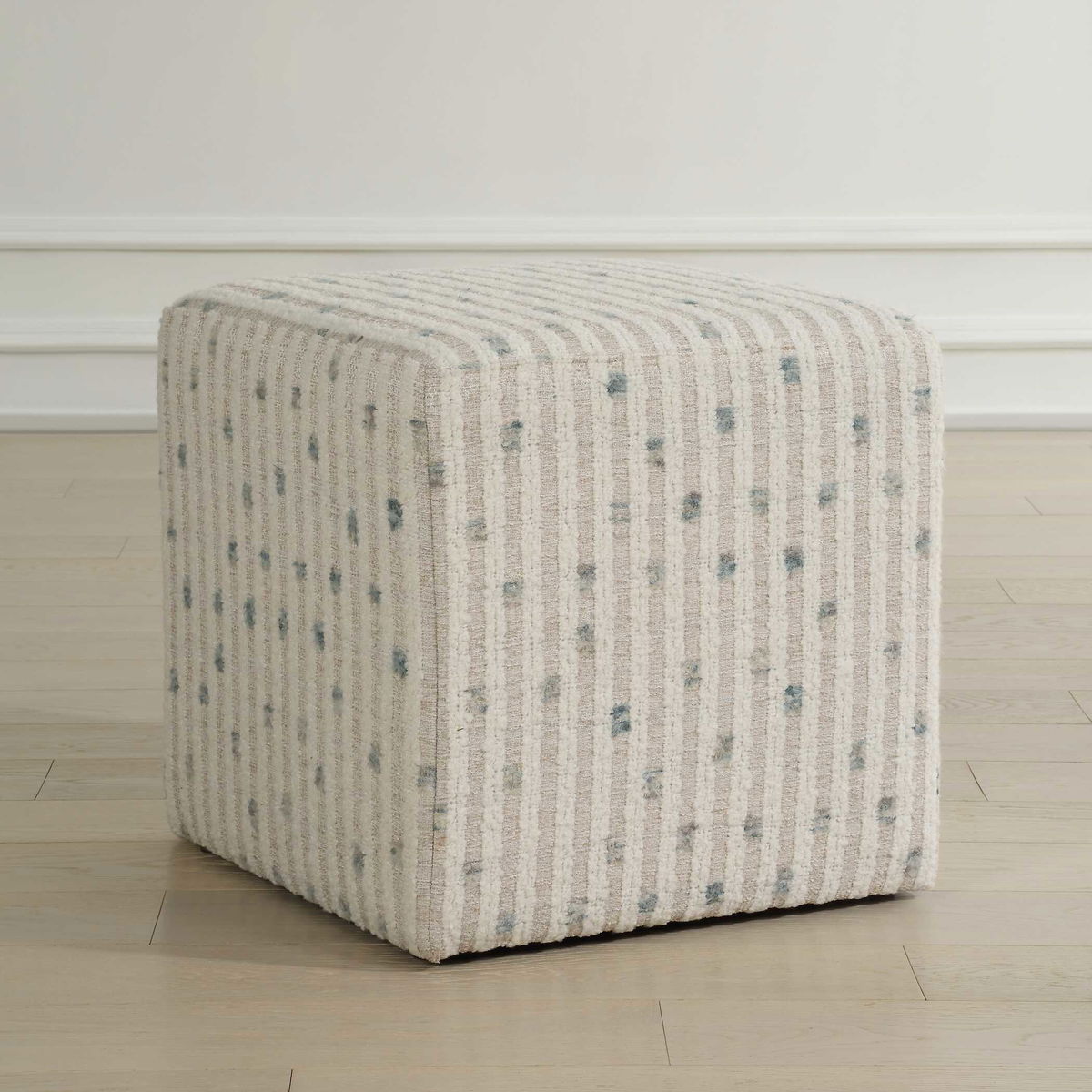 Joie White Chenille Ottoman, by Uttermost, 18" width x 18" height x 18" depth View 2