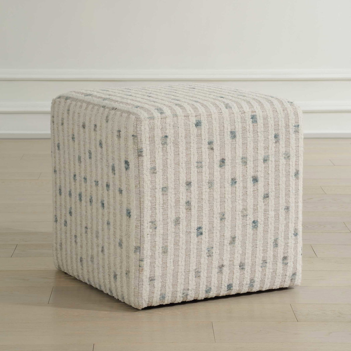 Joie White Chenille Ottoman, by Uttermost, 18" width x 18" height x 18" depth View 2