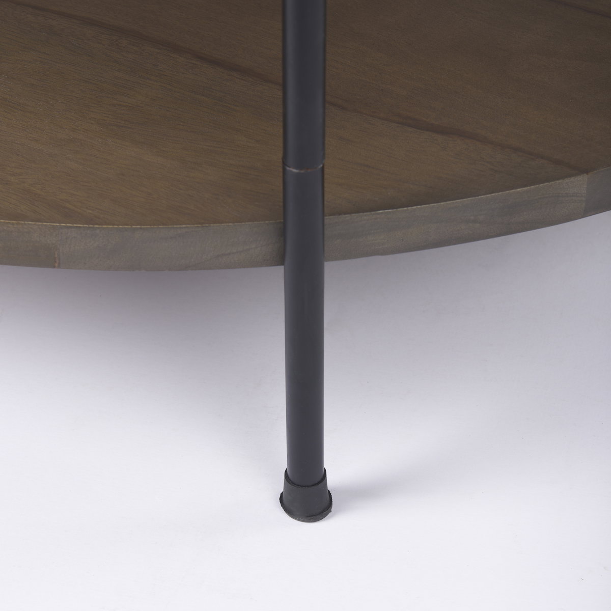 Larkin 42' Round Two-Tier White Marble Top and Solid Wood Shelf with Black Metal Frame Coffee Table, by Mercana, 43.5" length x 43.5" width x 16" height View 5