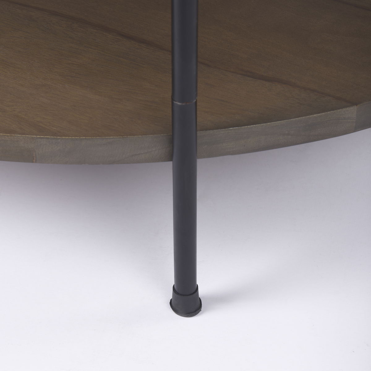 Larkin 42' Round Two-Tier White Marble Top and Solid Wood Shelf with Black Metal Frame Coffee Table, by Mercana, 43.5" length x 43.5" width x 16" height View 6