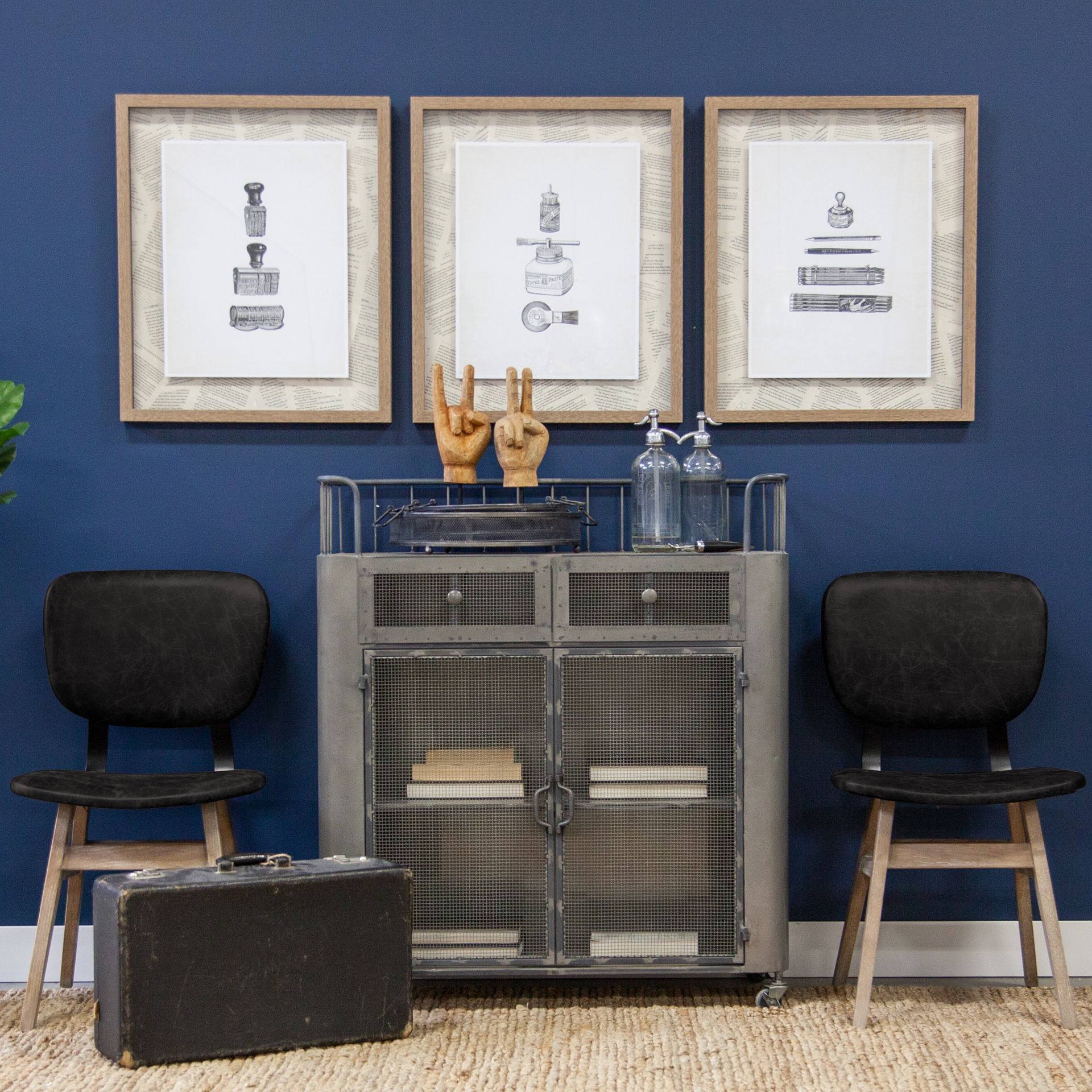 Haden I Black Faux-Leather Wrap Brown Solid Wood and Iron Base Dining Chair, by Mercana, 18.5" length x 21.5" width x 32.25" height View 2