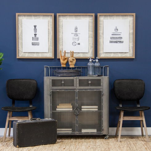 Haden I Black Faux-Leather Wrap Brown Solid Wood and Iron Base Dining Chair