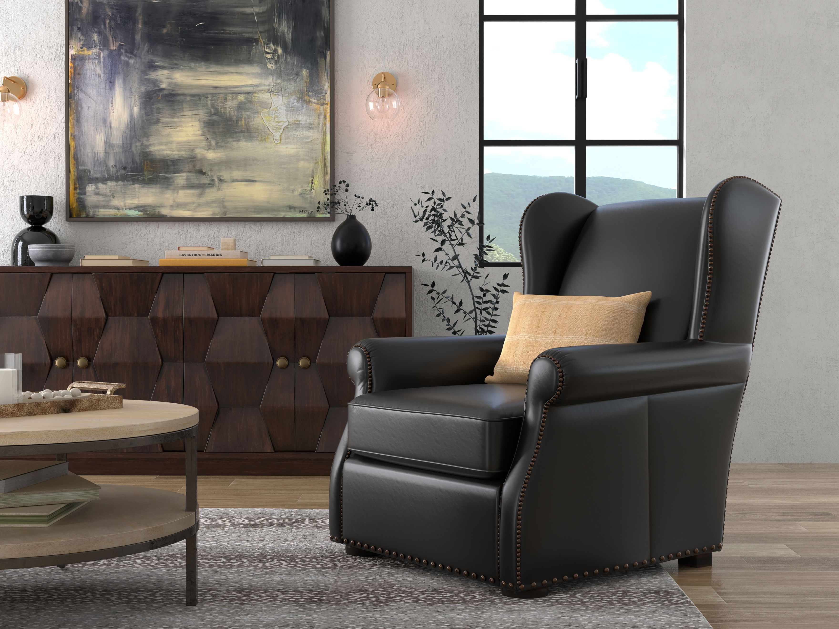 London Dry Accent Chair, Onyx Black, Seating by Sarreid, 37" length x 40" width x 40" height View 14