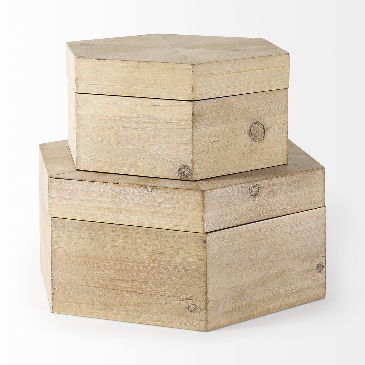 Elyse (Set of 2) 14L x 12W Brown Wooden Hexagonal Boxes, by Mercana, 13.78" length x 11.81" width x 5.91" height View 5