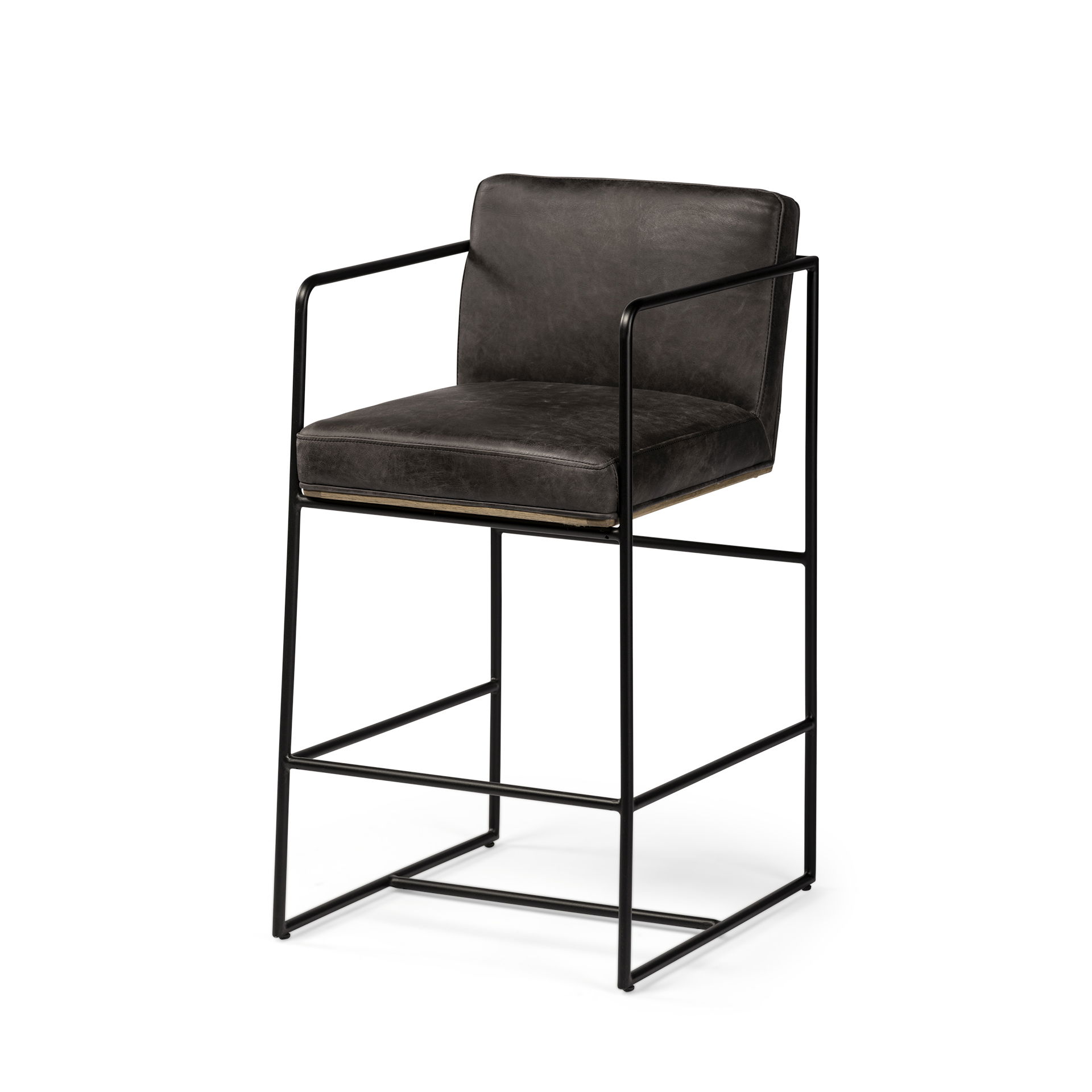 Stamford 36' Total Height Black Leather Seat with Wood Back, Metal Frame Counter Stool, Counter & Bar Stool by Mercana, 18.25" length x 22.5" width x 36.75" height View 1