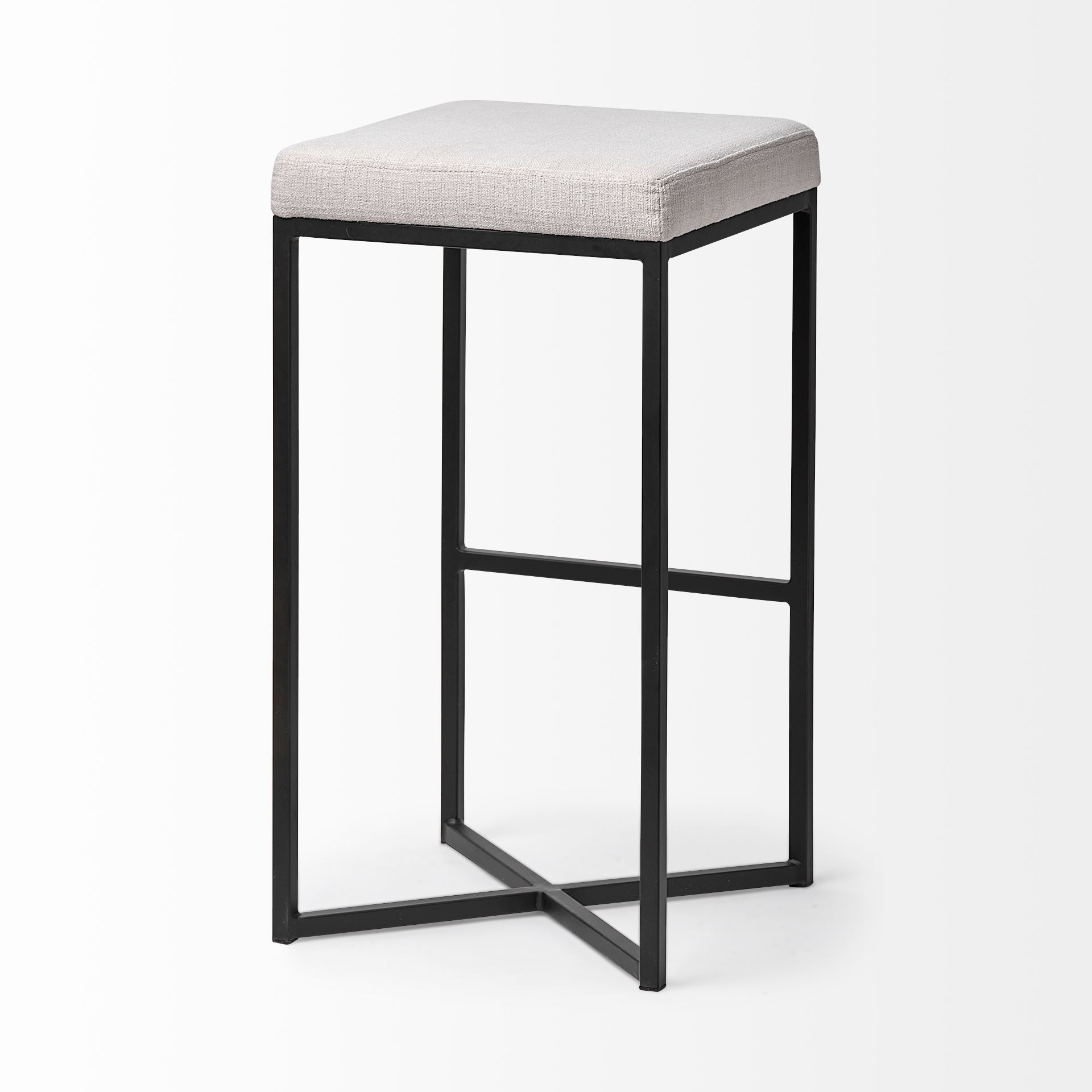 Frodo 29.75' Seat Height White Fabric Seat Black Metal Base Stool, Counter & Bar Stool by Mercana, 16.54" length x 16.54" width x 30" height View 6