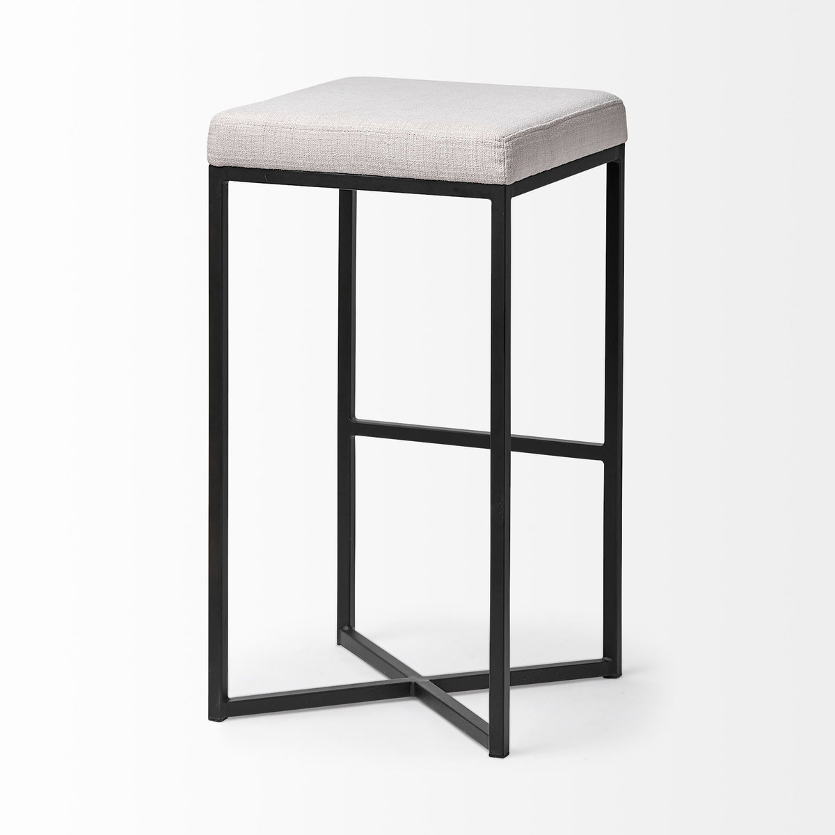 Frodo Backless 29.75in Seat Bar Stool | White Fabric with Black Metal, Counter & Bar Stool by Mercana, 16.54" length x 16.54" width x 30" height View 6