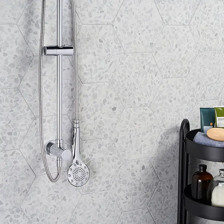 Online Designer Other Terrazzo Hex Gray 9" Terrazzo Look Matte Porcelain Tile