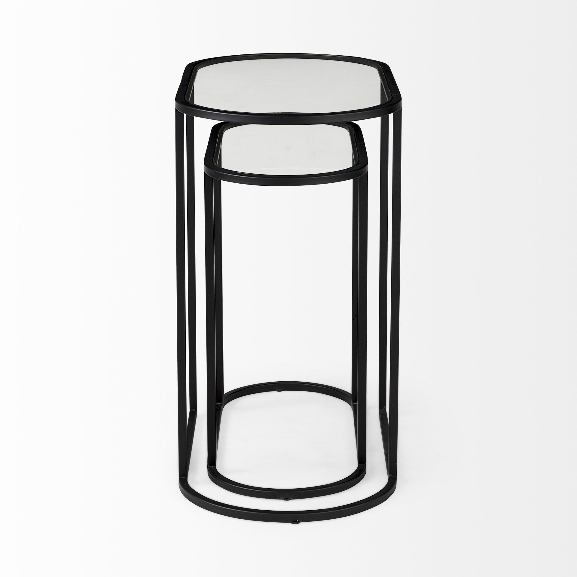 Celine 24.2 L x 12.6 W x 22.4 H Set of Two Black/Silver Metal and Glass Nesting Accent Tables, Side & End Table by Mercana, 24.21" length x 12.6" width x 22.44" height View 4
