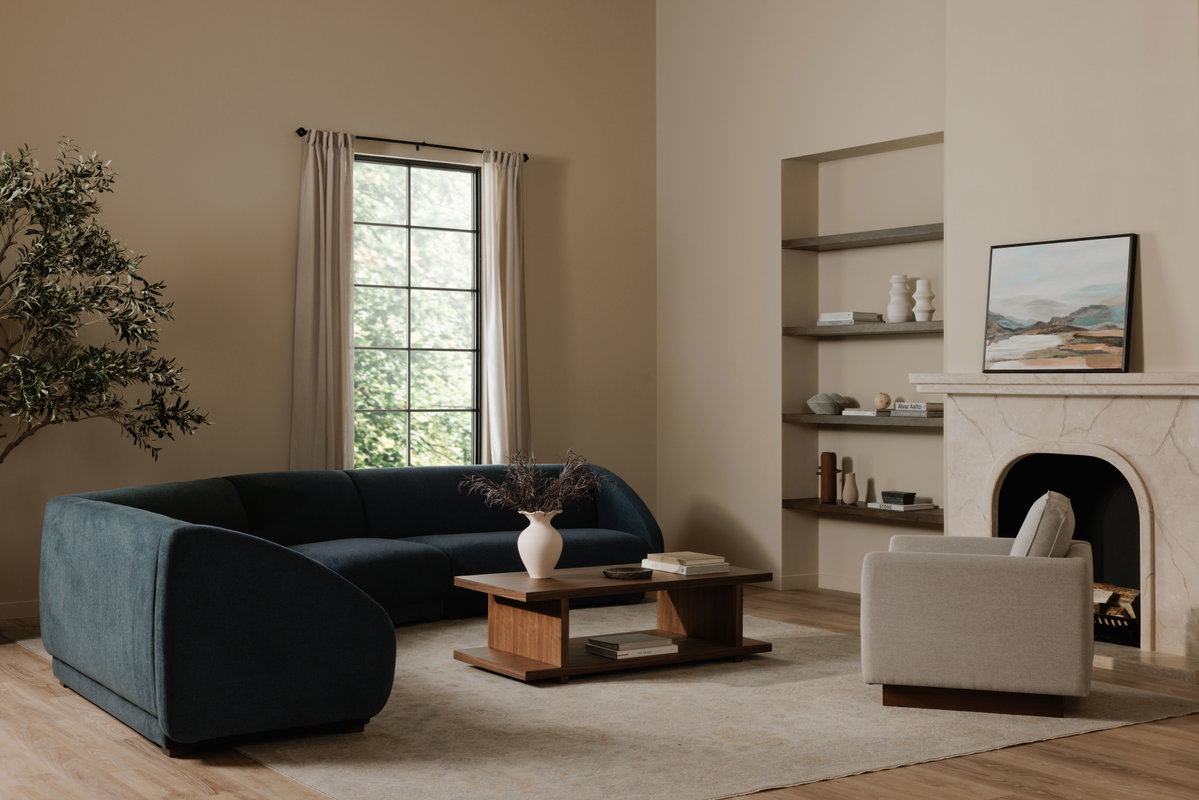 Fraser Left Arm Facing Sofa Deep Blue, Sectional Sofa by Moe's Home, 70" width x 31.5" height x 34.3" depth View 8