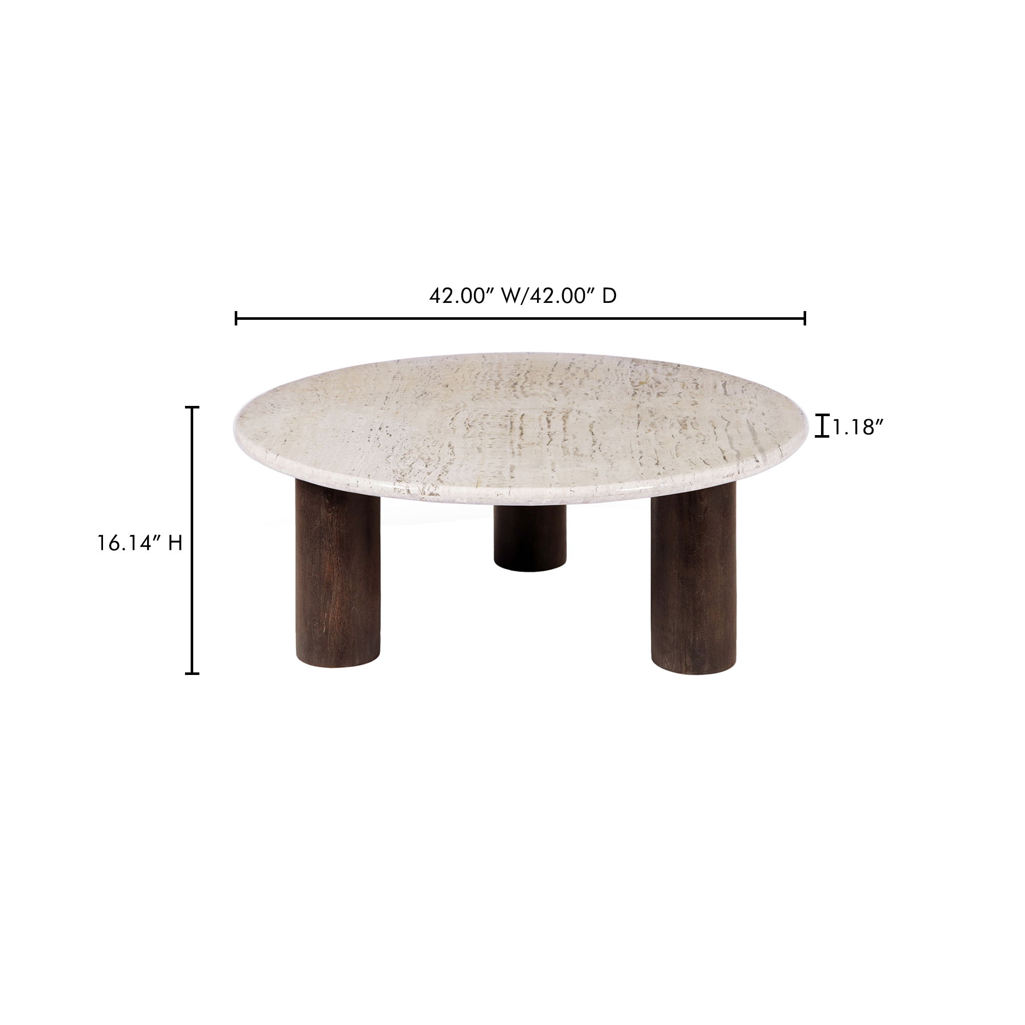 Landon Coffee Table Beige Travertine, by Moe's Home, 42" width x 16.14" height x 42" depth View 10