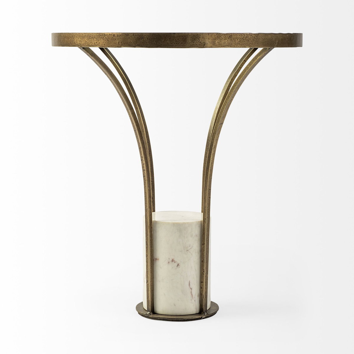Jacinta II 21' Round Glass Top Metal and Marble Pedestal End/Side Table, Side & End Table by Mercana, 21" length x 21" width x 24" height View 7
