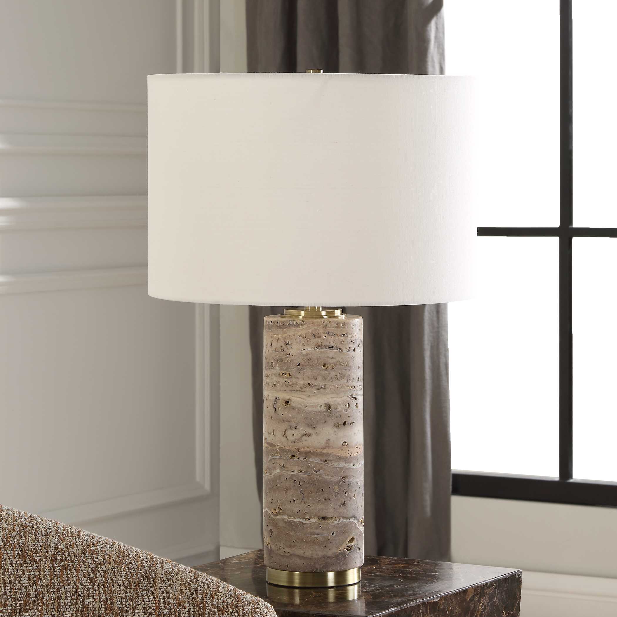 Cortado Travertine Table Lamp, by Uttermost, 15" width x 23.25" height x 15" depth View 2