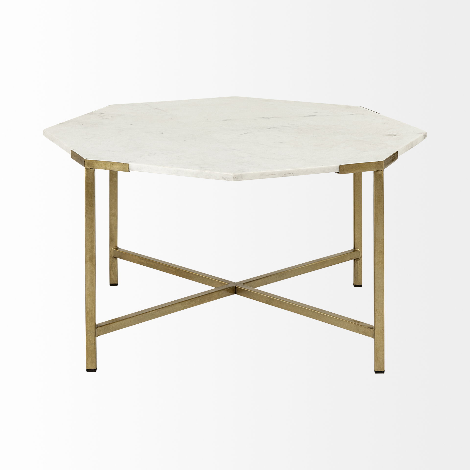 Vincent 33' Octagonal White Marble Tabletop with Gold Metal Base Coffee Table large image 
