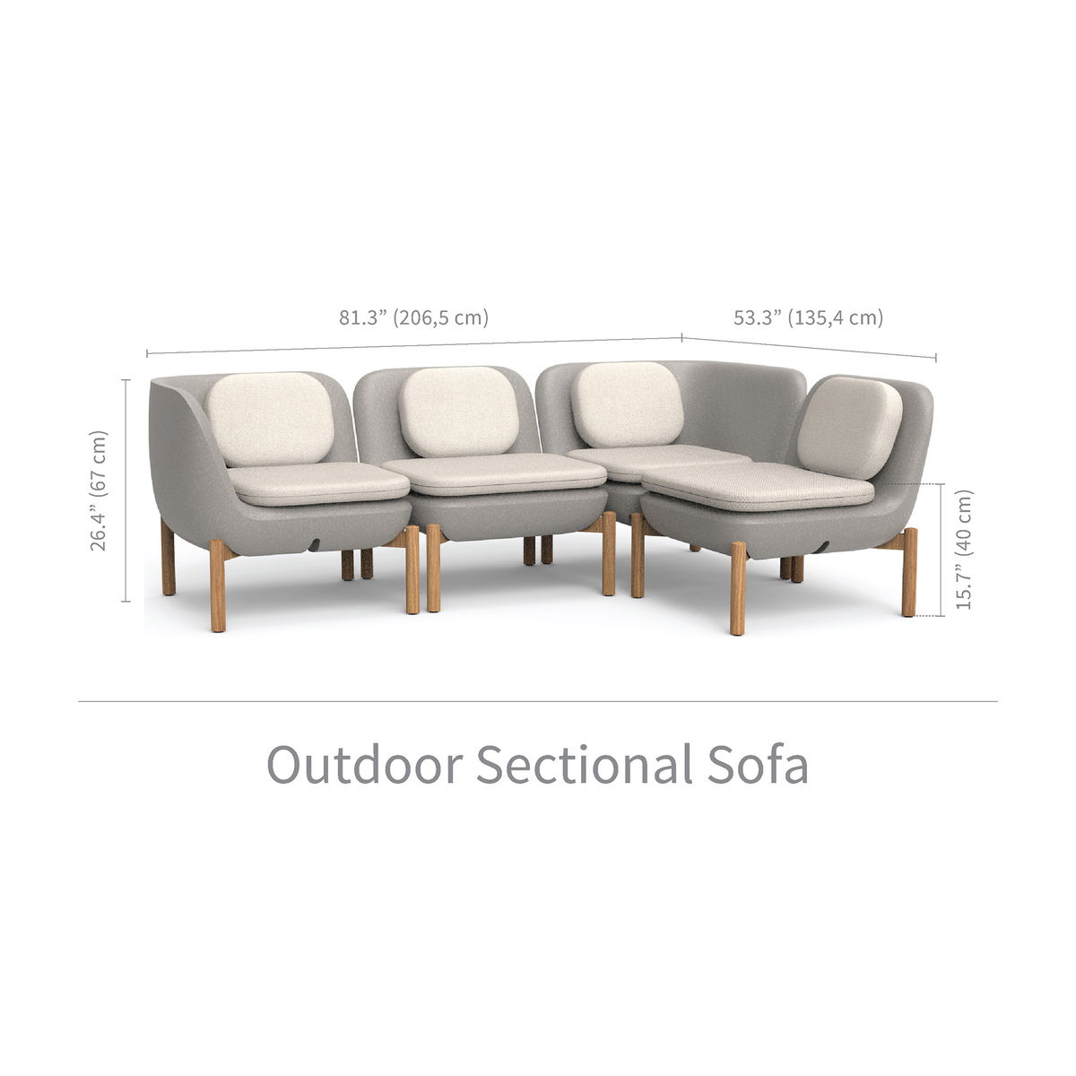 Inou Elements Modular Four-seater Sectional Sofa, Outdoor Furniture by Crescent Garden, 6'9.3" width x 2'2.4" height x 4'5.3" depth View 3