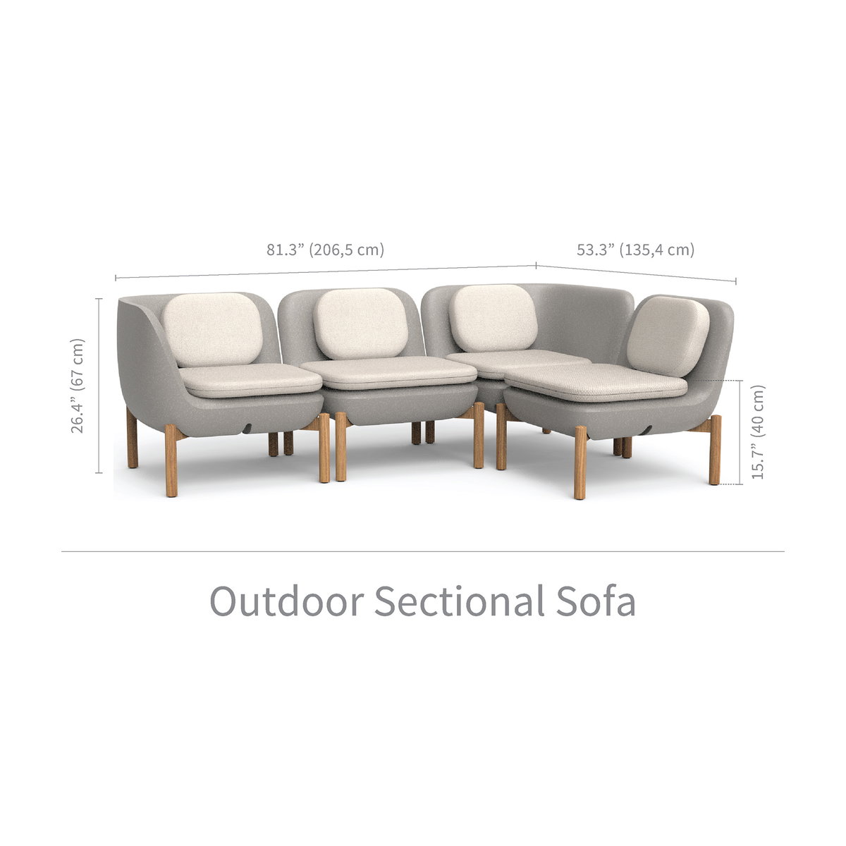 Inou Elements Modular Four-seater Sectional Sofa, Outdoor Furniture by Crescent Garden, 6'9.3" width x 2'2.4" height x 4'5.3" depth View 3