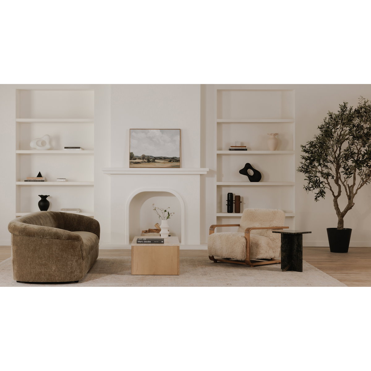 Eckersley Lounge Chair Cream Faux Fur, Accent Chair by Moe's Home, 29.5" width x 29" height x 36" depth View 7
