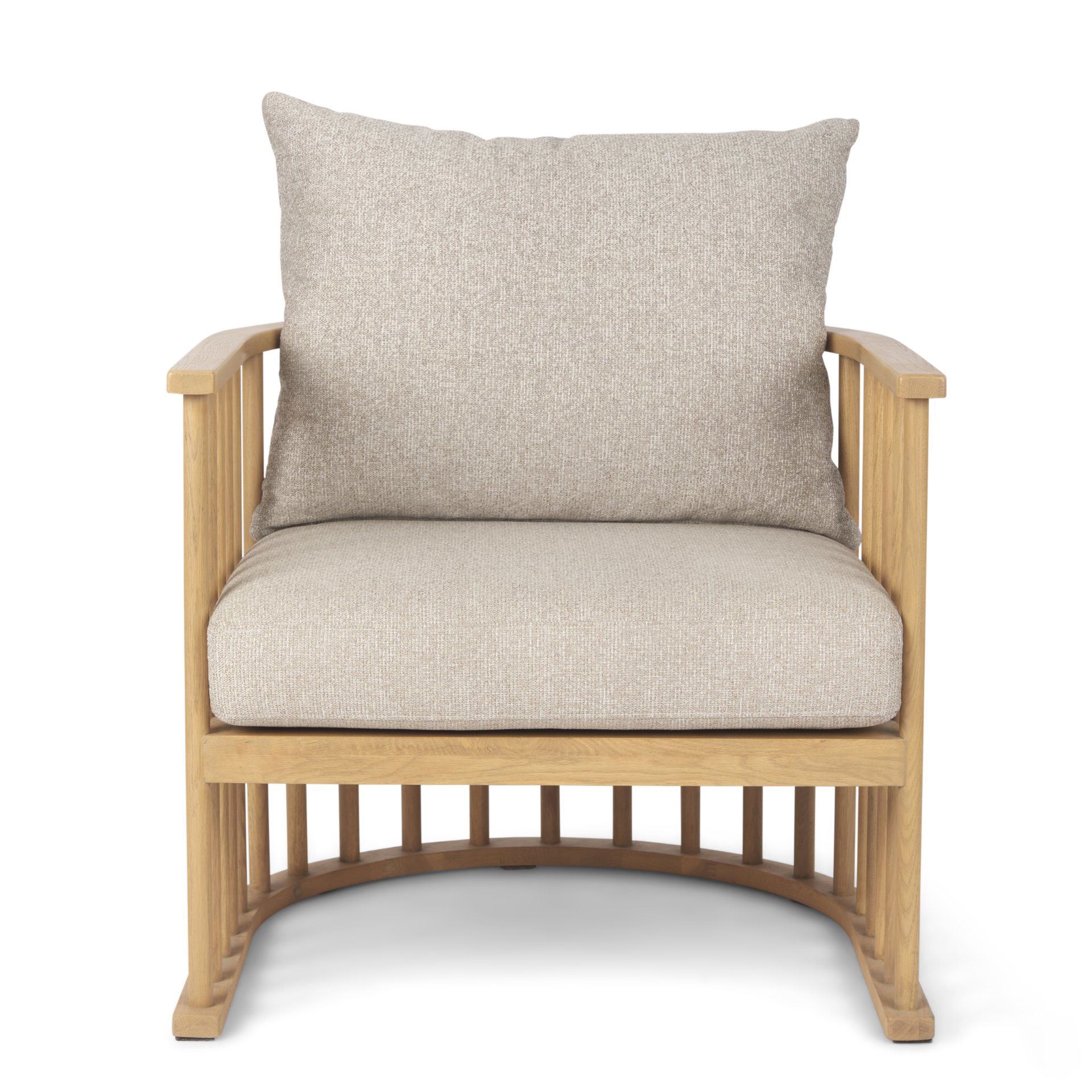Kopari Beige Fabric with Light Brown Wood Accent Chair, by Mercana, 30.12" length x 30.51" width x 37.2" height View 3