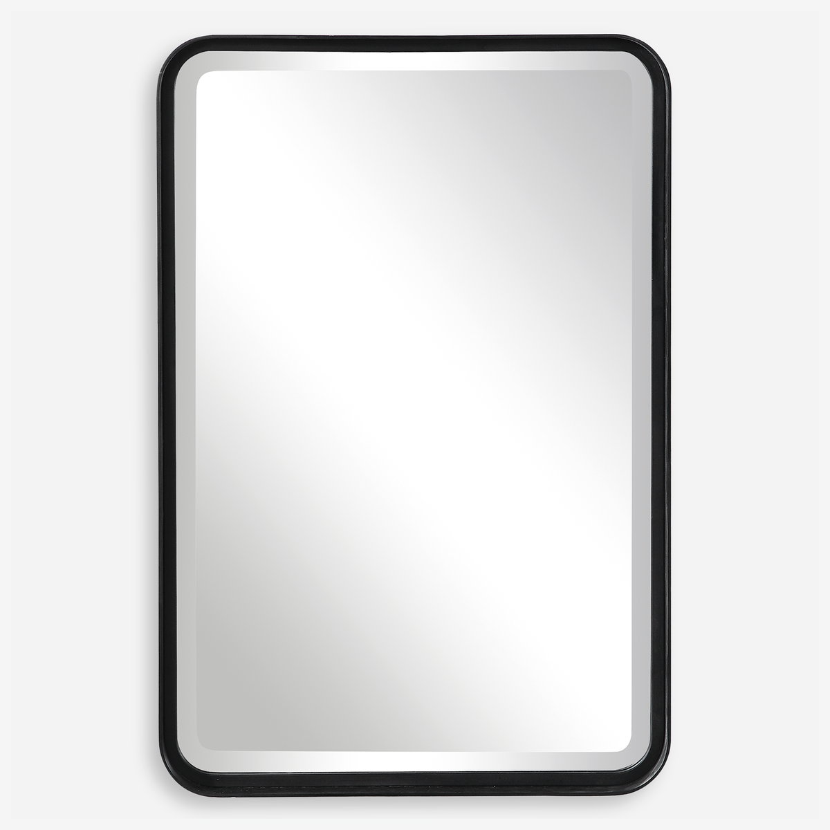 Croften Black Vanity Mirror, by Uttermost, 1'8.25" width x 2'6.25" height x 2.25" depth View 1