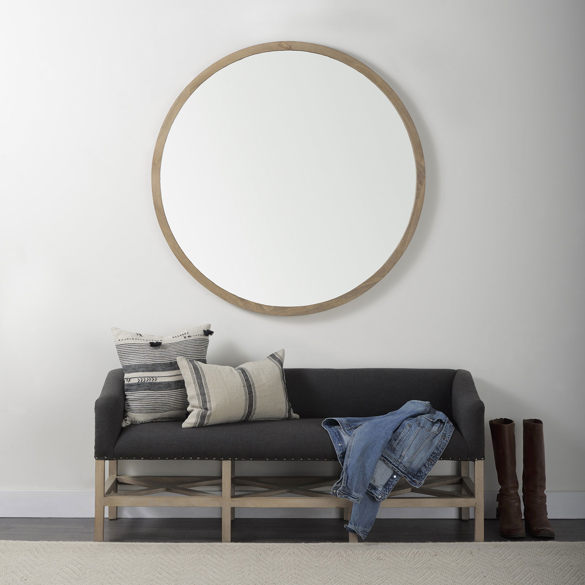 Hattie 13L x 21W Beige and Black Fabric Striped Decorative Pillow Cover large image 