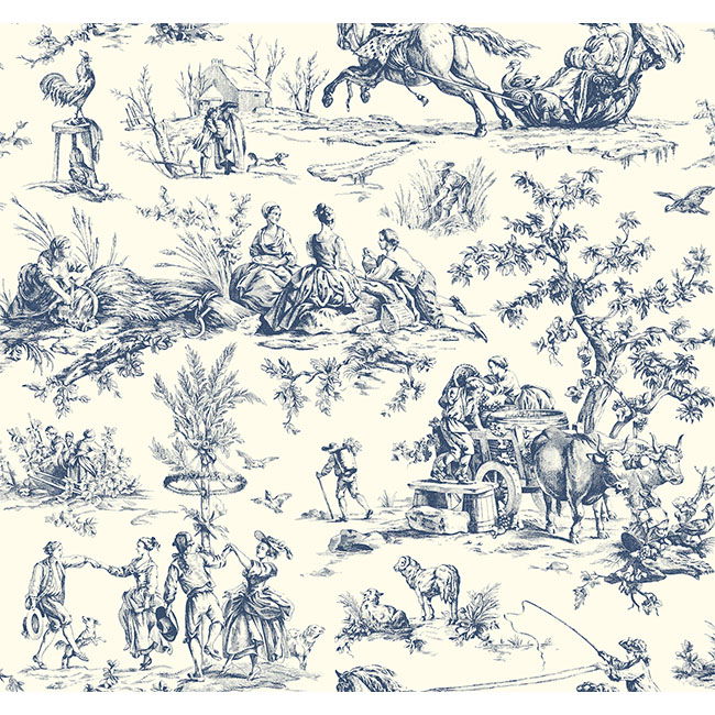 Seasons Toile Navy Wallpaper large image 