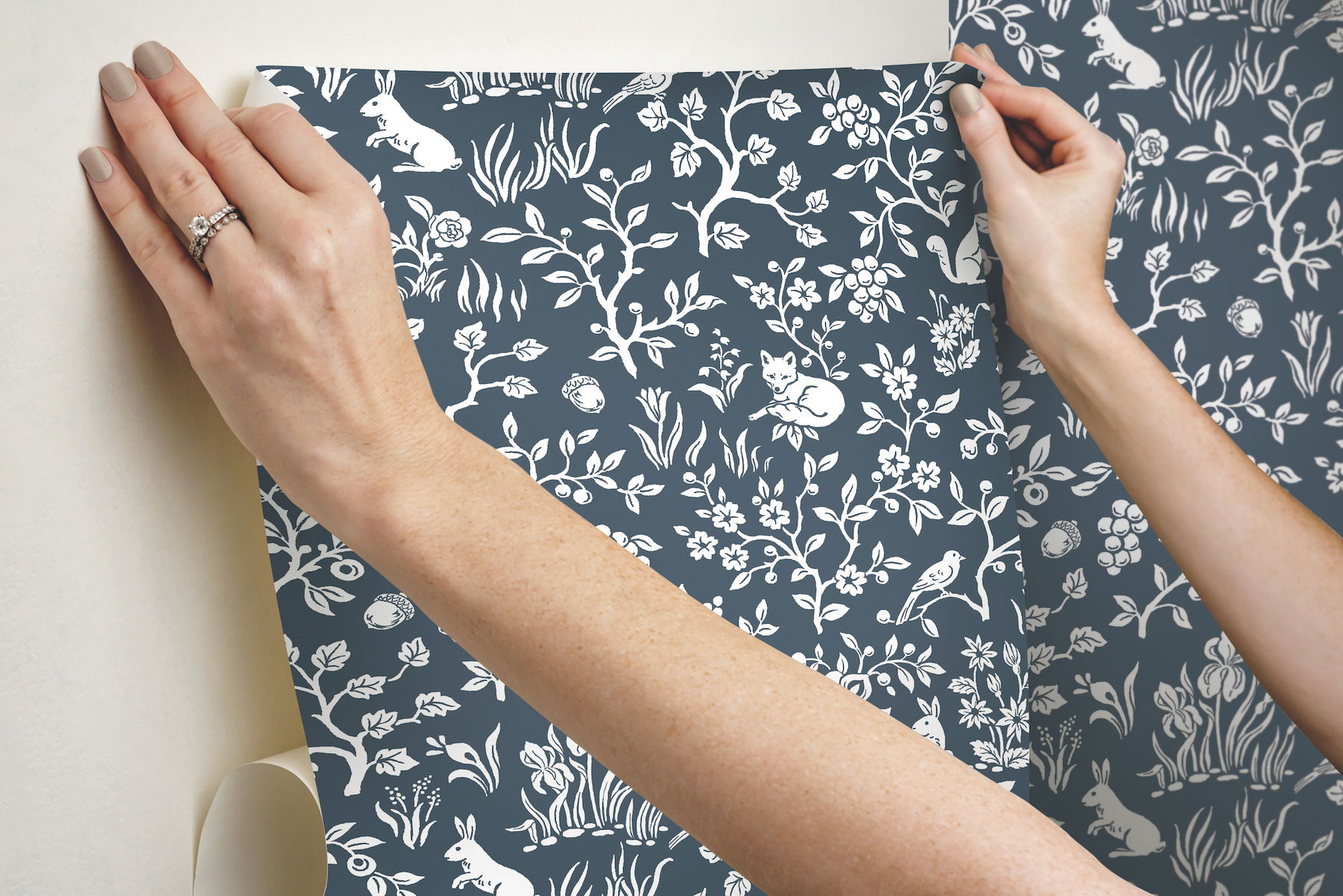Magnolia Home Fox & Hare Navy Peel & Stick Wallpaper large image 