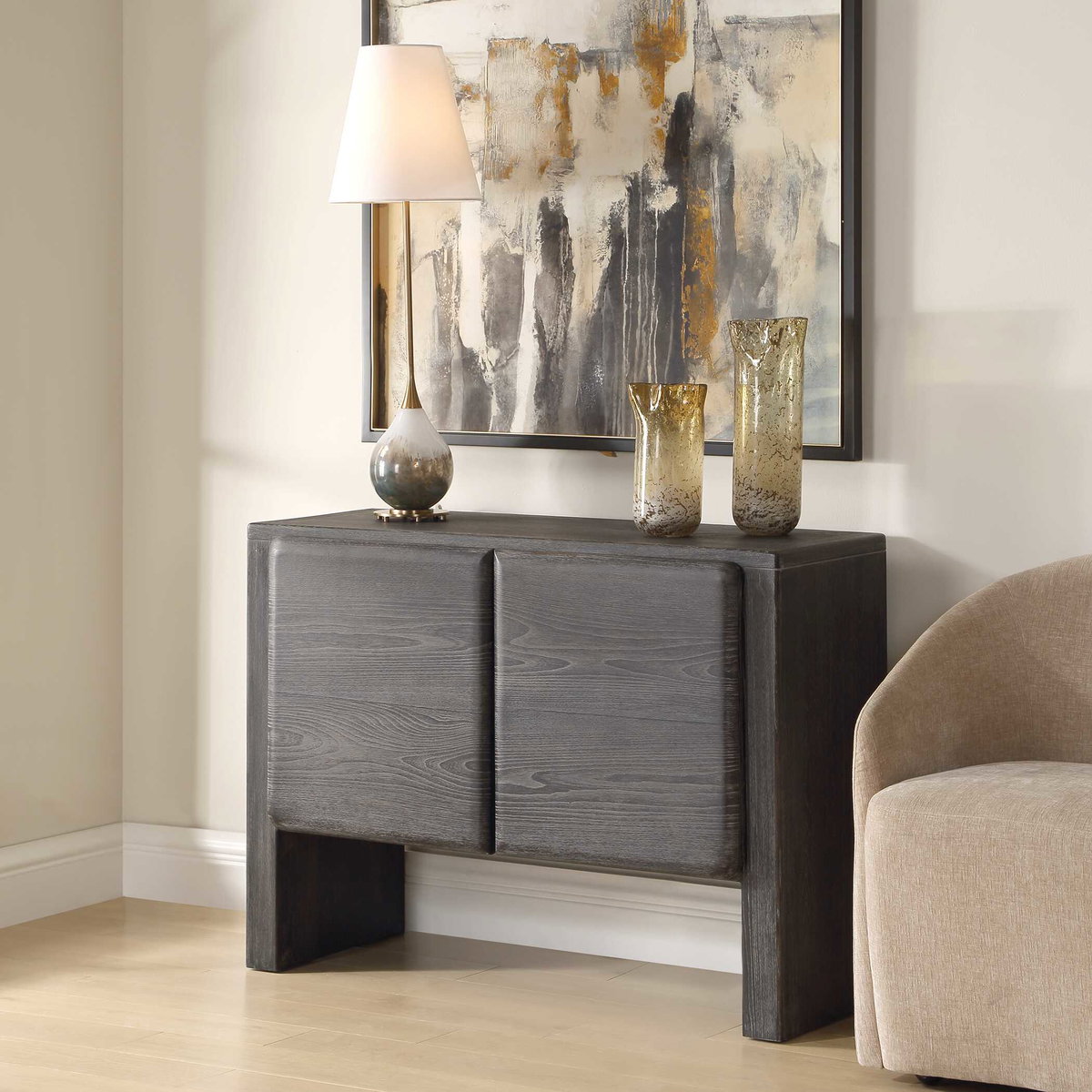 Bierk Dark Stain 2 Door Cabinet, Cabinets & Chest by Uttermost, 43.62" width x 32.15" height x 17.25" depth View 4