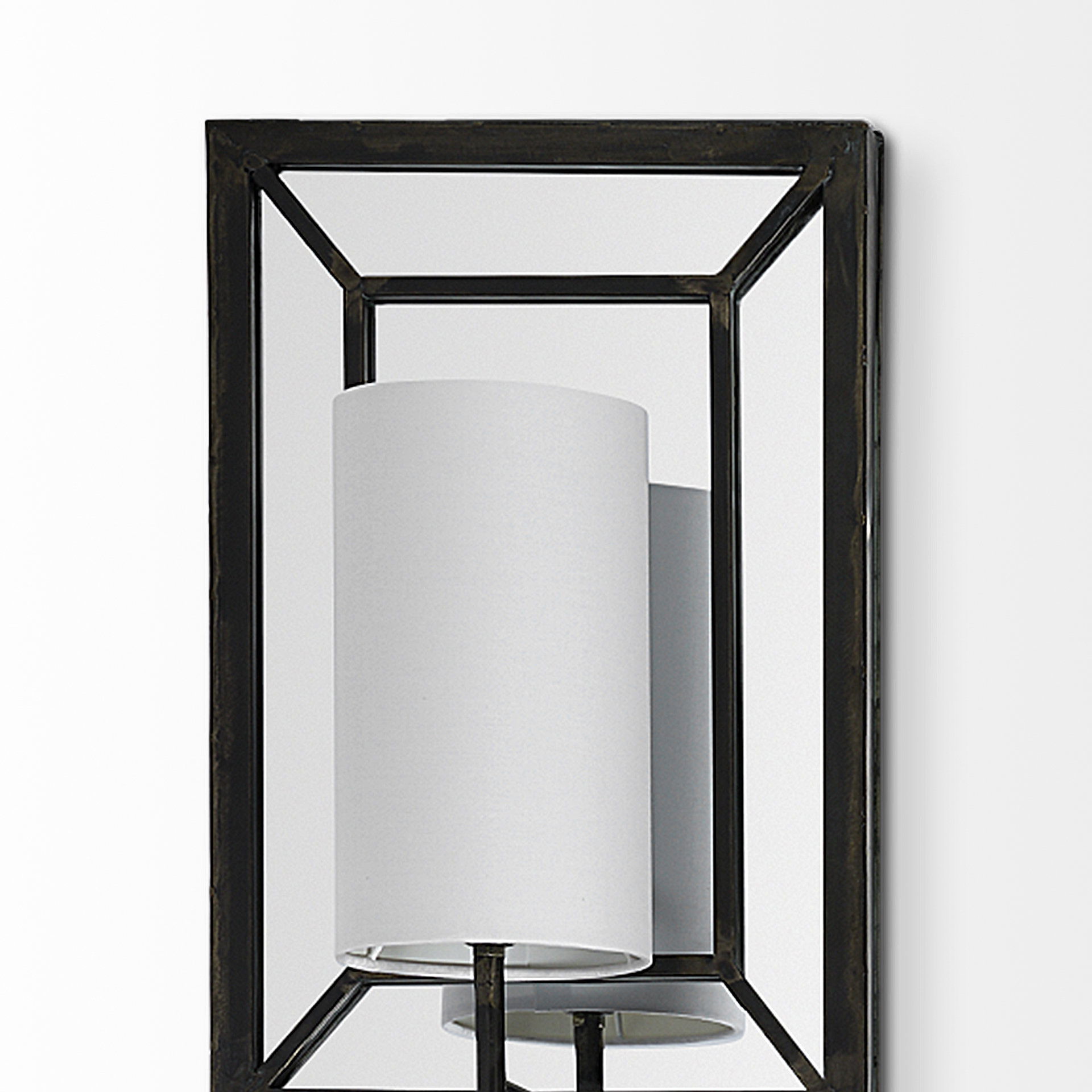 Noah 12.2x55 Black Metal with White Fabric Shade Rectangular Wall Sconce, by Mercana, 12.2" length x 7" width x 55" height View 4