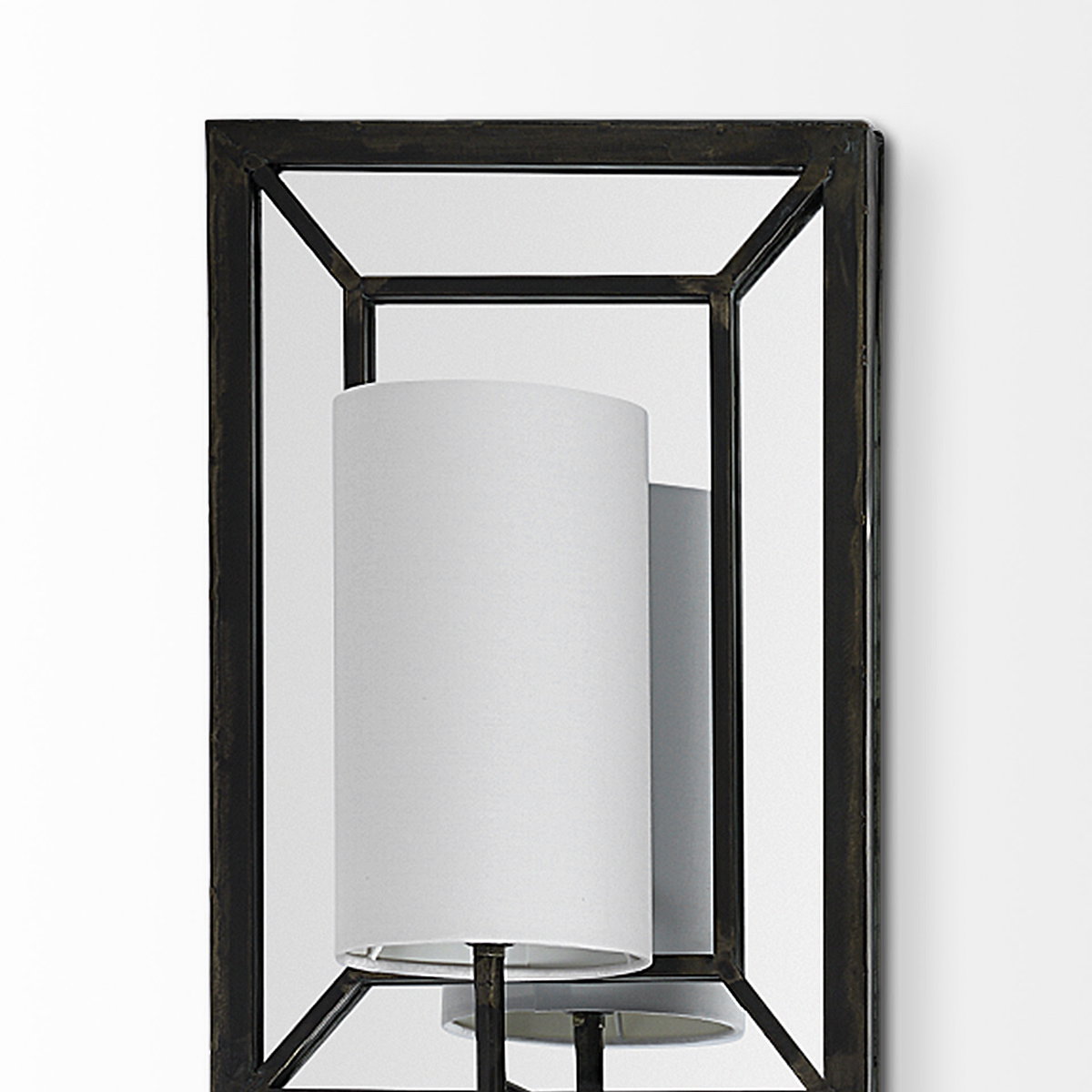 Noah 12.2x55 Black Metal with White Fabric Shade Rectangular Wall Sconce, by Mercana, 12.2" length x 7" width x 55" height View 6