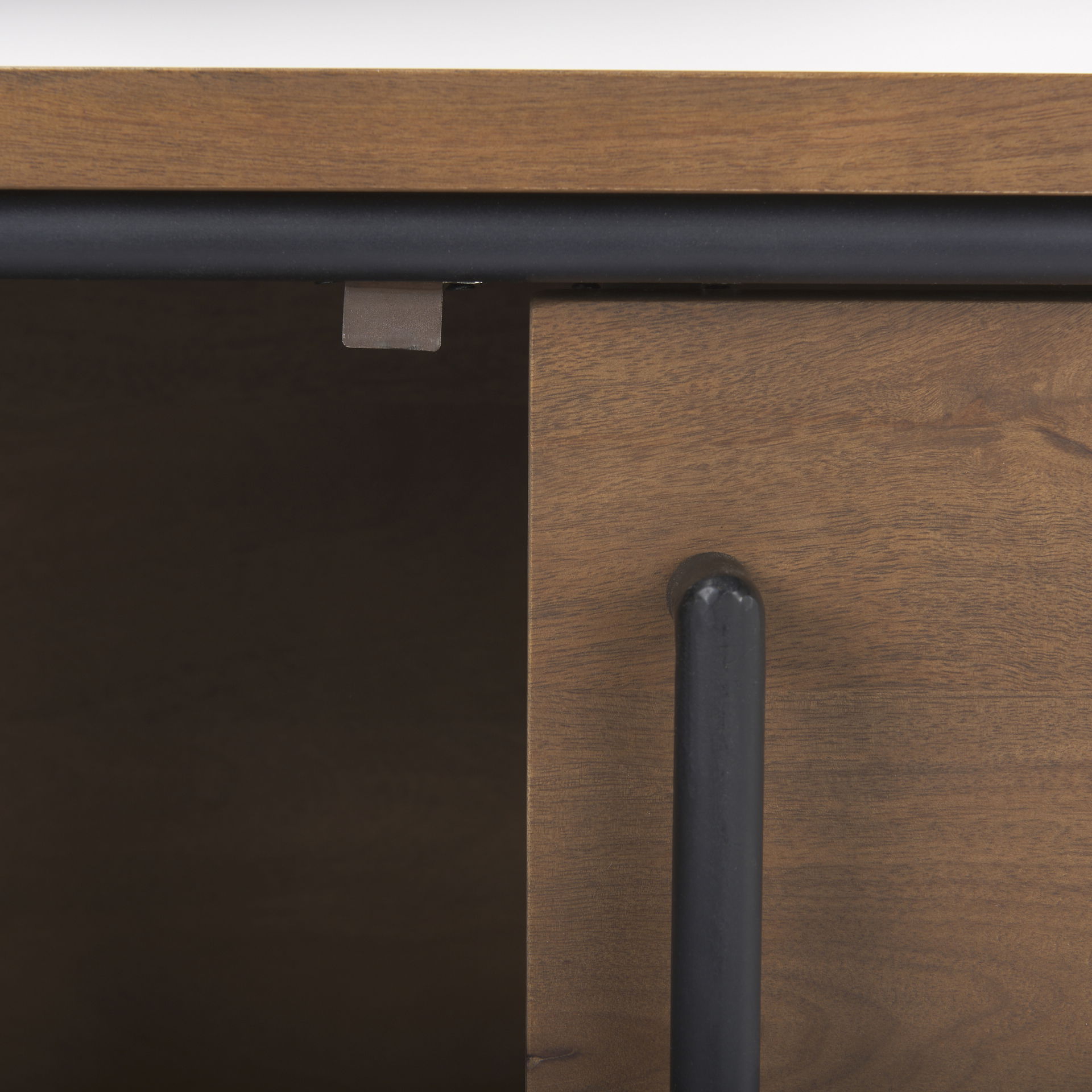 Maddox  40.0L x 18.5W x 32.75H Brown Solid Wood Black Metal 2 Door Accent Cabinet large image 