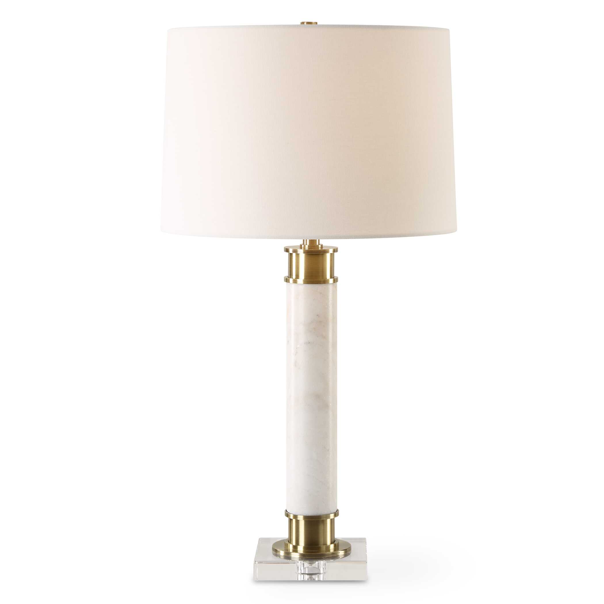 Plinth White Marble Table Lamp, by Uttermost, 15" width x 27.75" height x 15" depth View 1