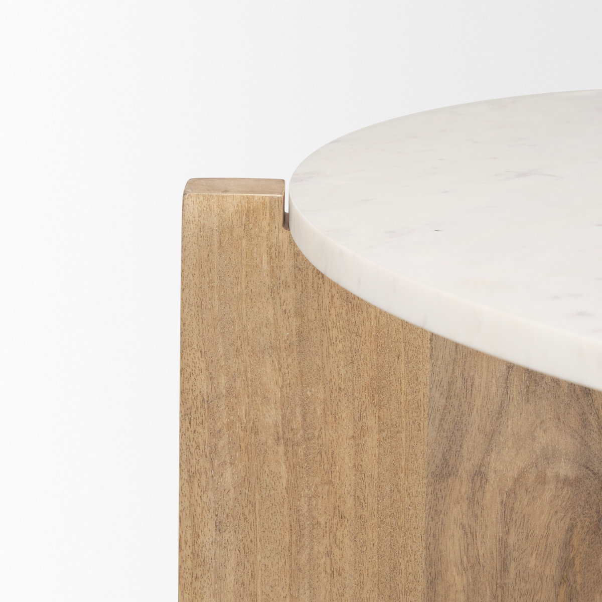 Bianca Light Brown Wood with Round Marble Top Coffee Table, by Mercana, 48" length x 48" width x 16" height View 11