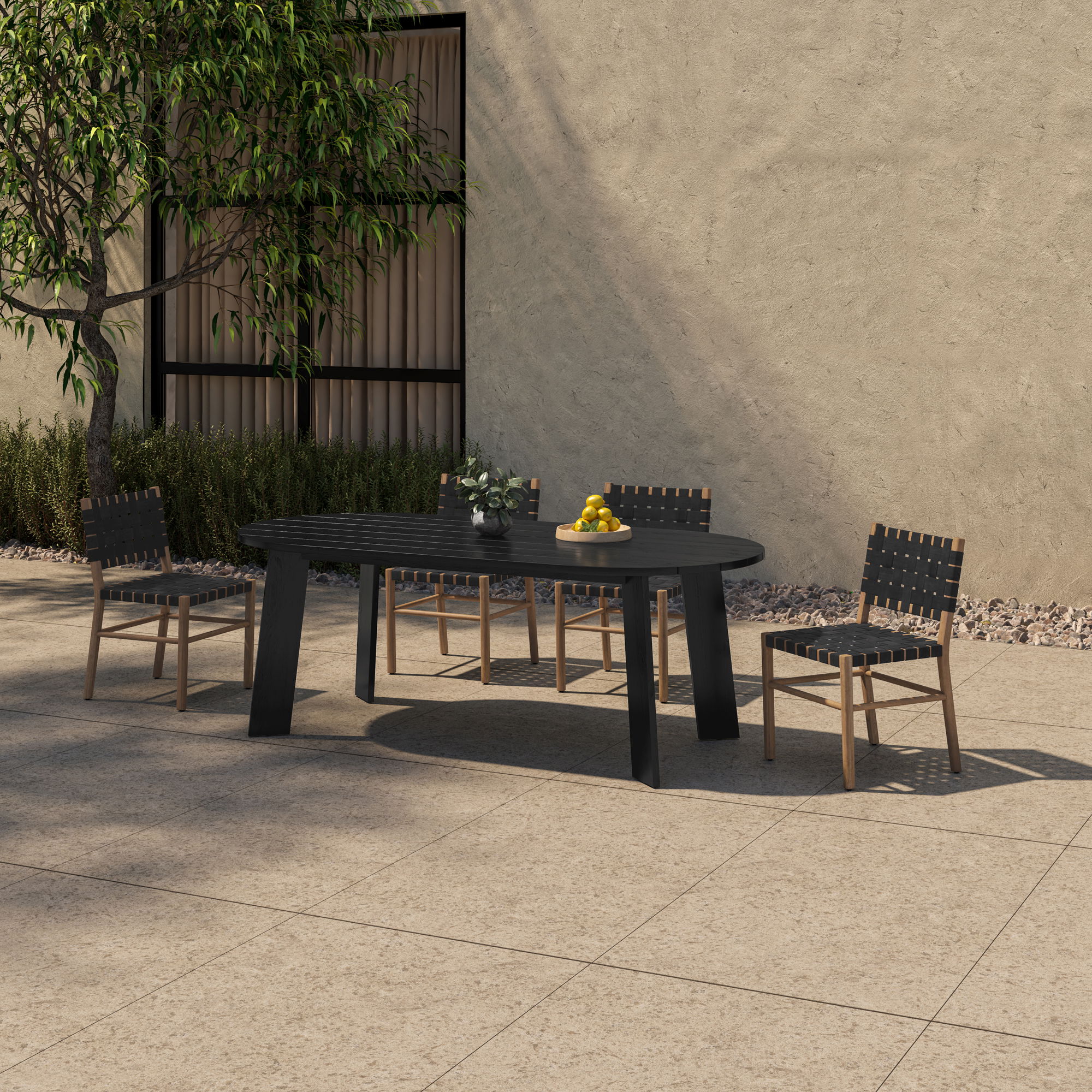 Delta Oval Outdoor Dining Table Black, Outdoor Table by Moe's Home, 7' width x 2'6" height x 3'3.5" depth View 7