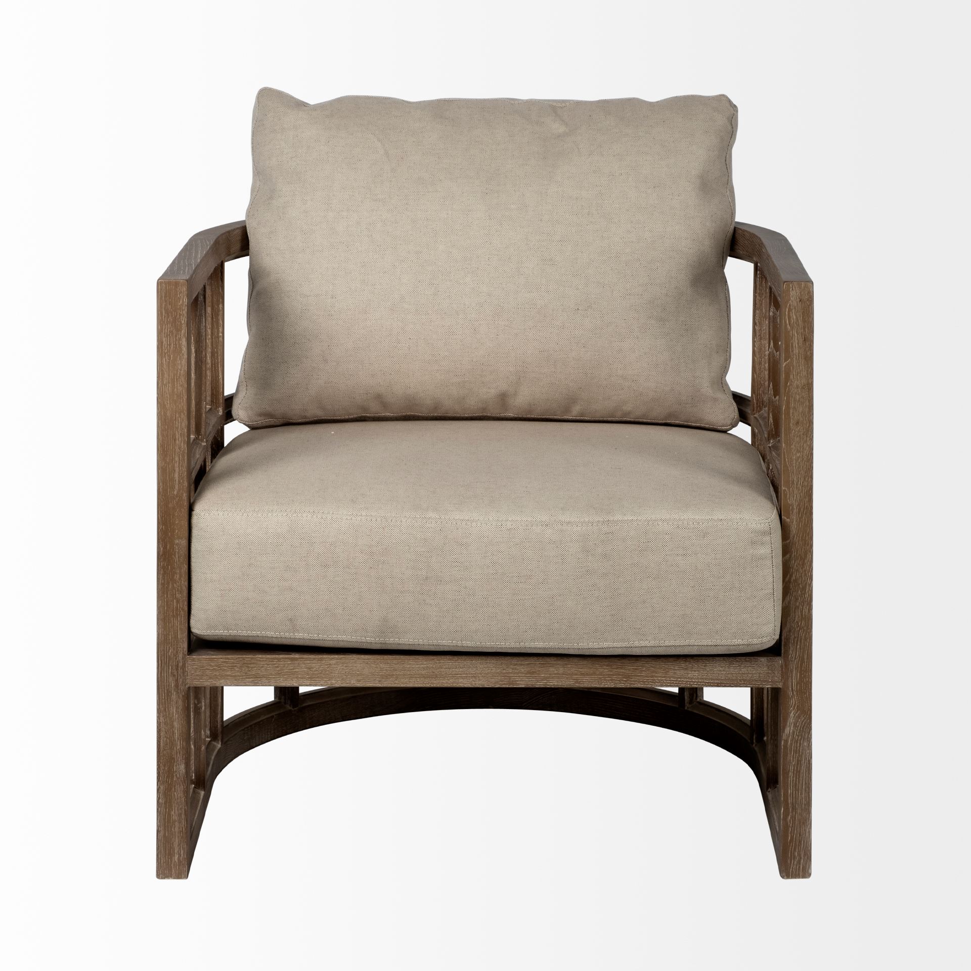 Skylar II Tan Fabric Covered Cushioned Demi-Lune Wooden Frame Accent Chair large image 