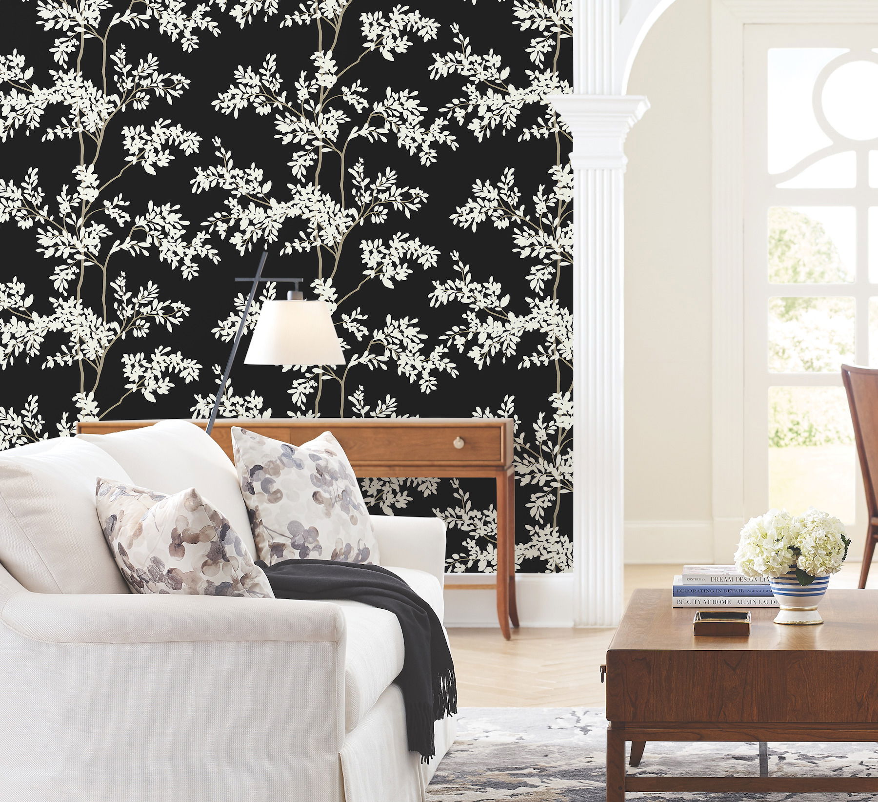 Lunaria Silhouette Black & White Wallpaper large image 